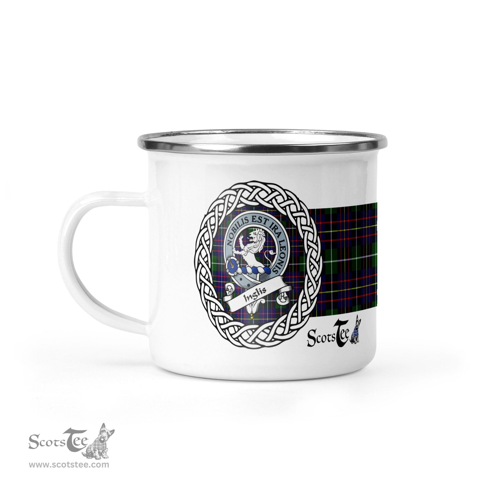 Scotstee Shop Tartan Plaid Camping Mug, Tartan Campfire Mugs, camping coffee mug Inglis Scottish Clan Tartan Crest Badge Coffee Mug Custom Scottish Mug
