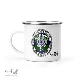 Scotstee Shop Tartan Plaid Camping Mug, Tartan Campfire Mugs, camping coffee mug Johnston Scottish Clan Tartan Crest Badge