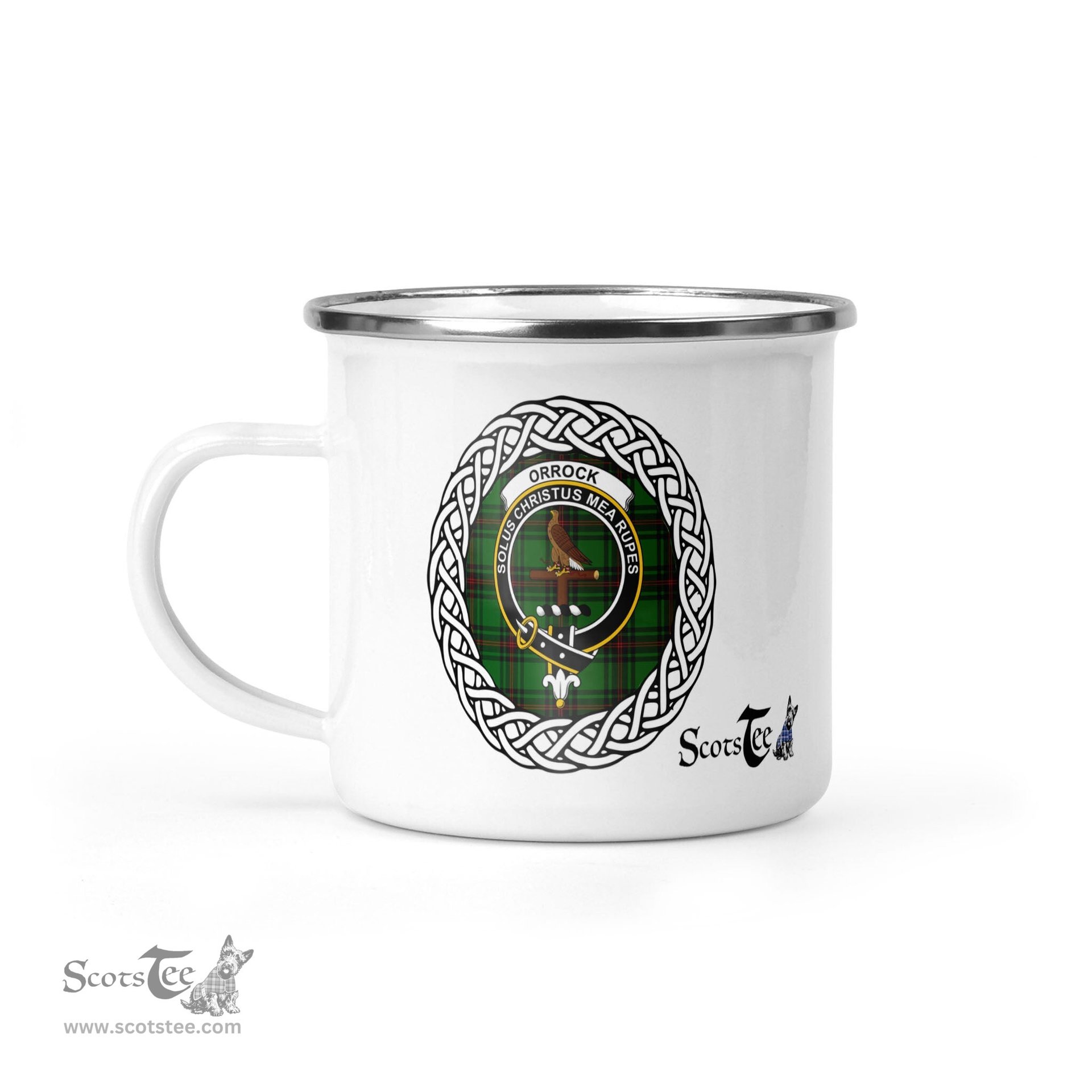 Scotstee Shop Tartan Plaid Camping Mug, Tartan Campfire Mugs, camping coffee mug Orrock Scottish Clan Tartan Crest Badge