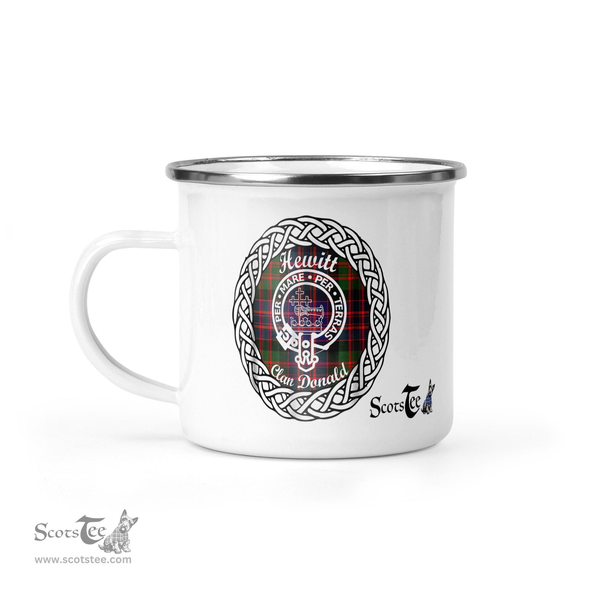 Scotstee Shop Tartan Plaid Camping Mug, Tartan Campfire Mugs, camping coffee mug Hewitt Scottish Clan Tartan Crest Badge