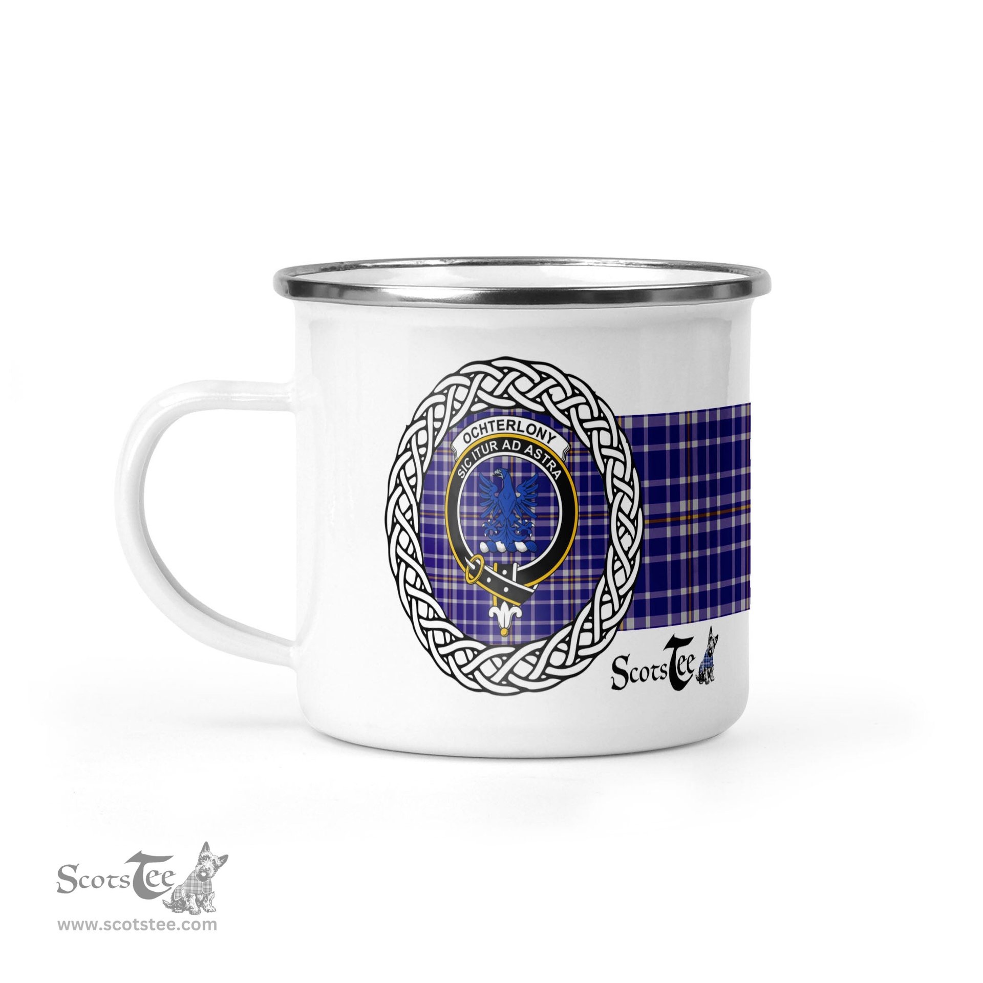 Scotstee Shop Tartan Plaid Camping Mug, Tartan Campfire Mugs, camping coffee mug Ochterlony Scottish Clan Tartan Crest Badge Coffee Mug Custom Scottish Mug