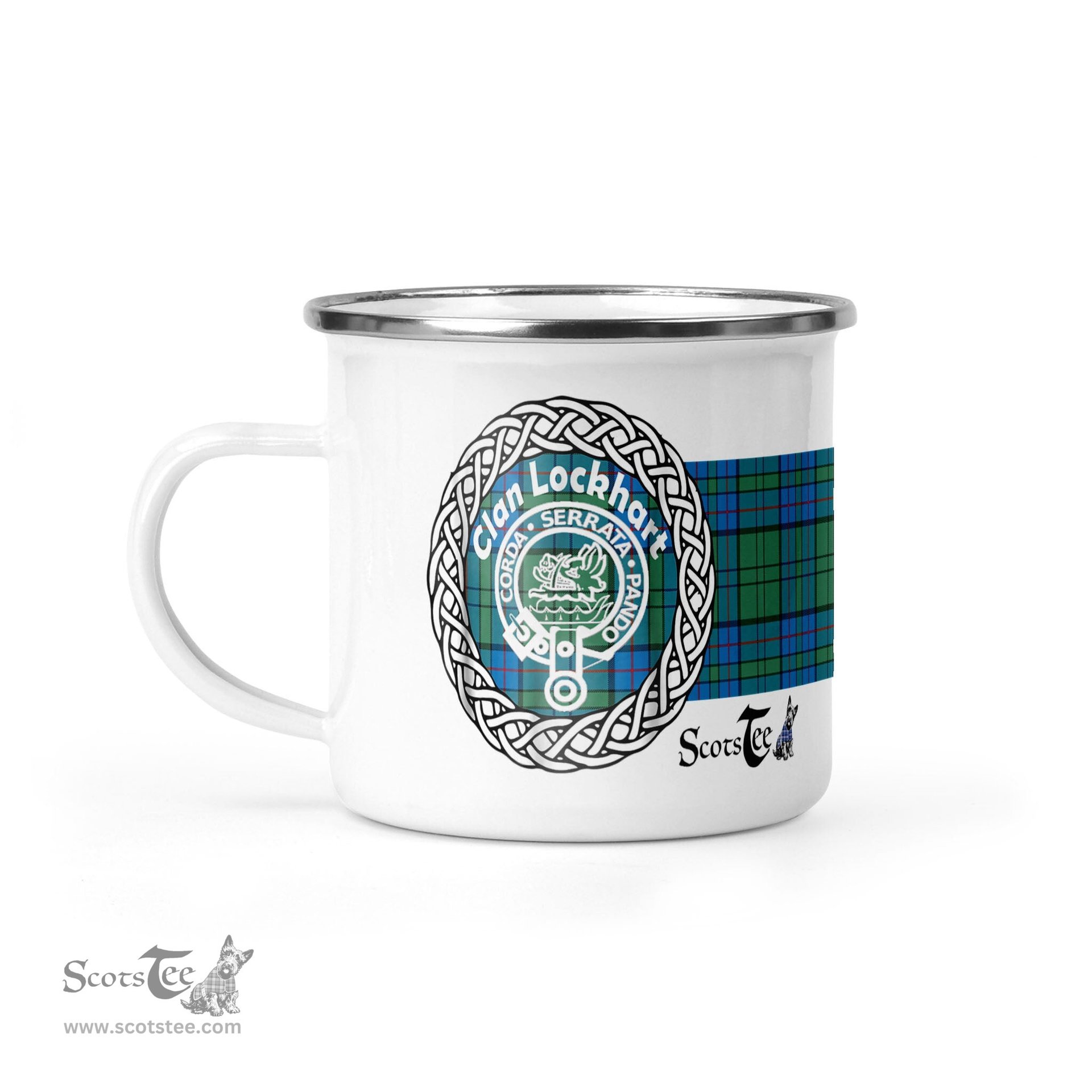 Scotstee Shop Tartan Plaid Camping Mug, Tartan Campfire Mugs, camping coffee mug Lockhart Scottish Clan Tartan Crest Badge Old Coffee Mug Custom Scottish Mug