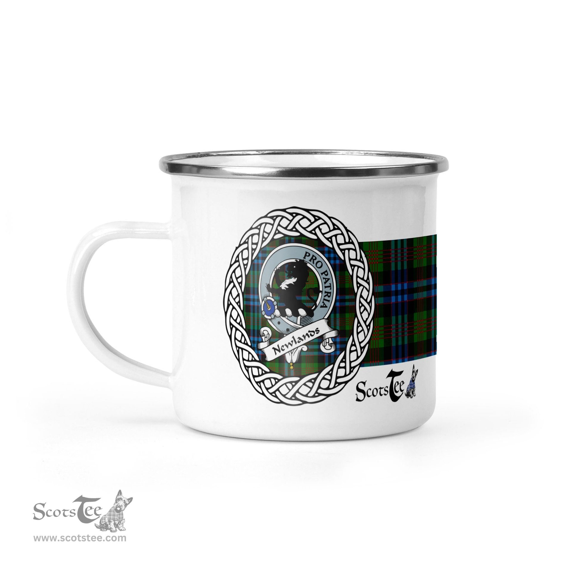 Scotstee Shop Tartan Plaid Camping Mug, Tartan Campfire Mugs, camping coffee mug Newlands Scottish Clan Tartan Crest Badge Coffee Mug Custom Scottish Mug