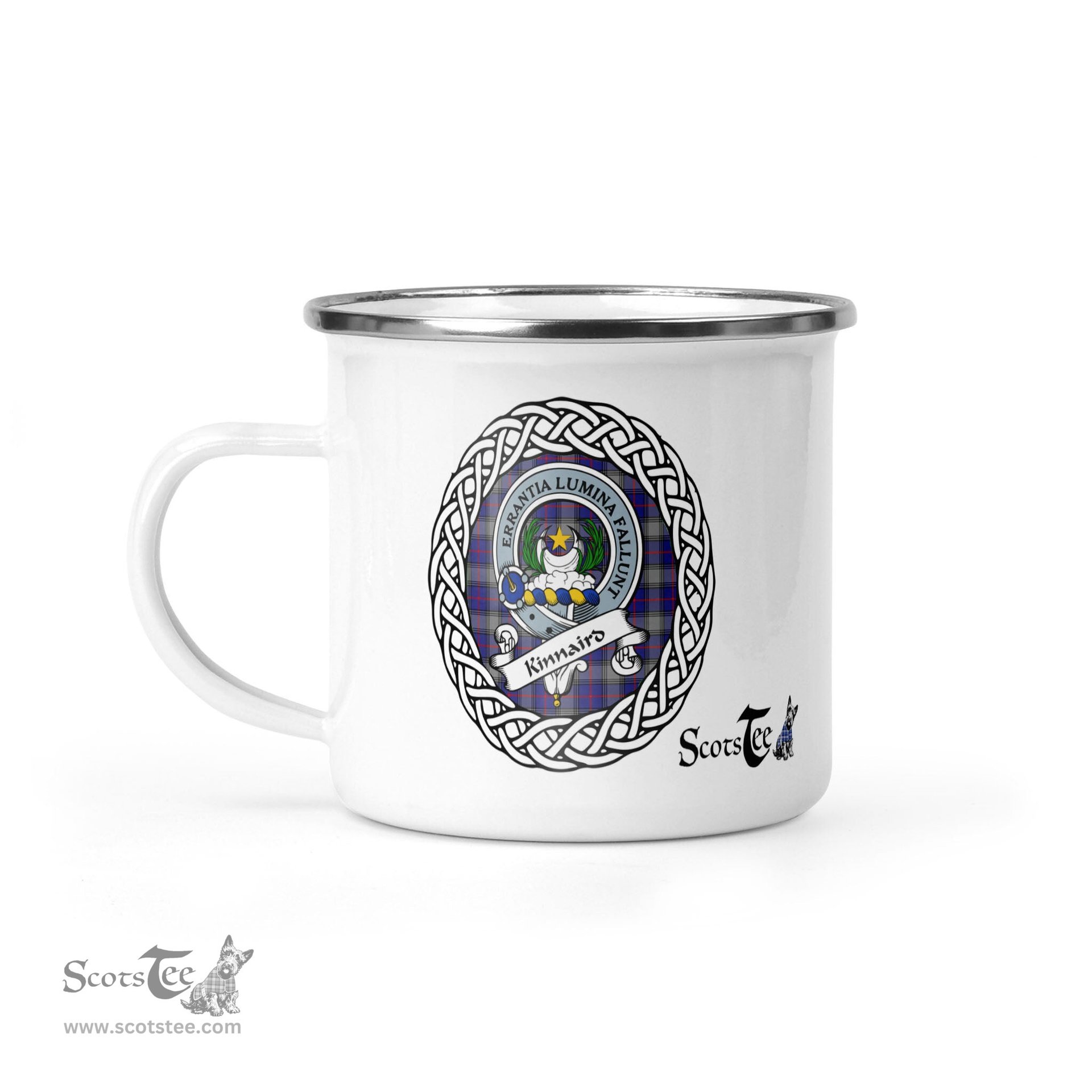 Scotstee Shop Tartan Plaid Camping Mug, Tartan Campfire Mugs, camping coffee mug Kinnaird Scottish Clan Tartan Crest Badge
