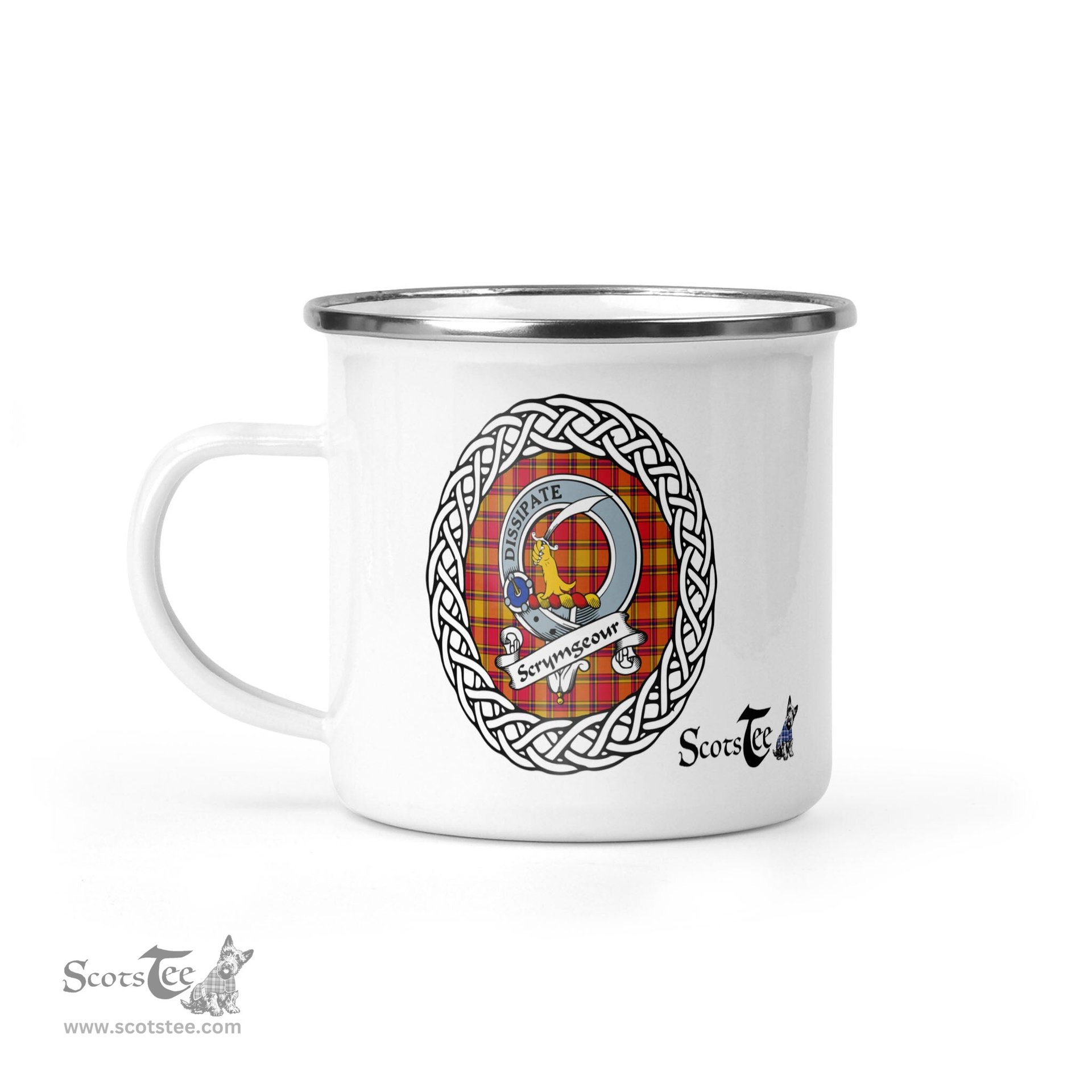 Scotstee Shop Tartan Plaid Camping Mug, Tartan Campfire Mugs, camping coffee mug Scrymgeour Scottish Clan Tartan Crest Badge