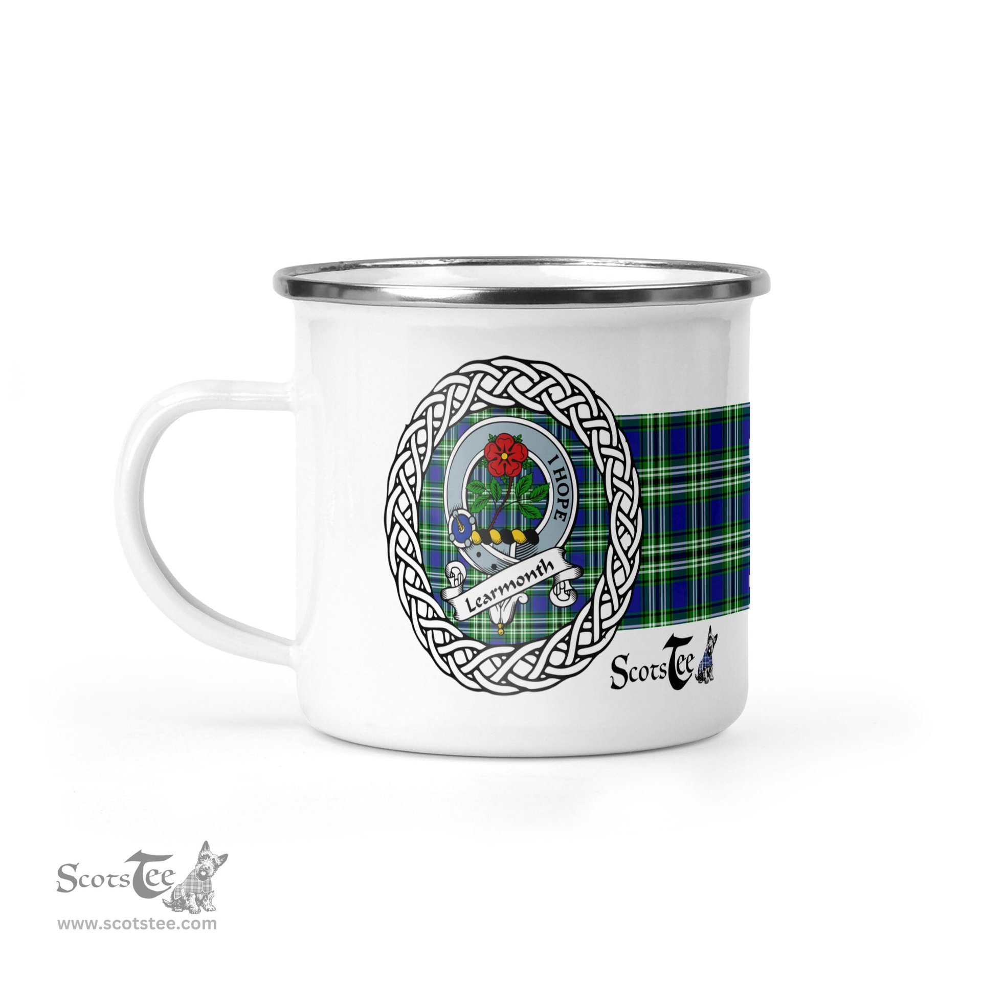 Scotstee Shop Tartan Plaid Camping Mug, Tartan Campfire Mugs, camping coffee mug Learmonth Scottish Clan Tartan Crest Badge Coffee Mug Custom Scottish Mug
