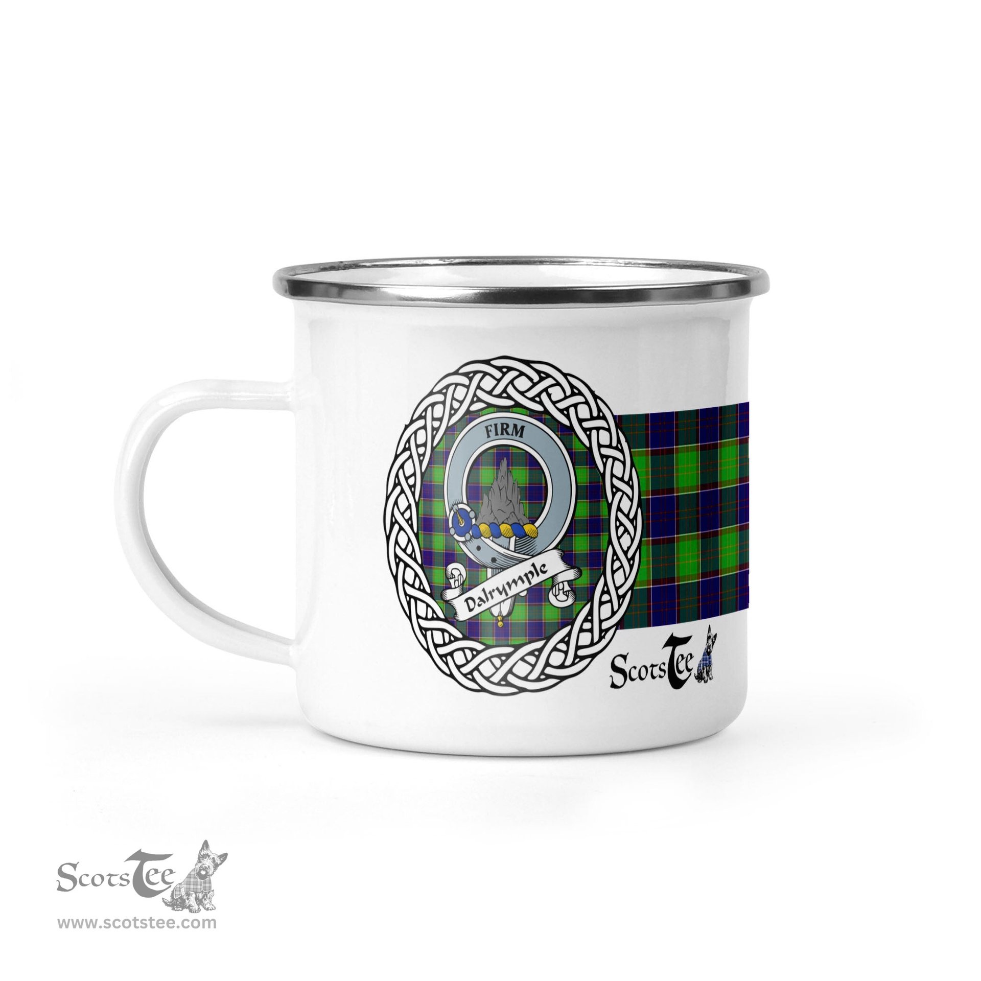 Scotstee Shop Tartan Plaid Camping Mug, Tartan Campfire Mugs, camping coffee mug Dalrymple Scottish Clan Tartan Crest Badge Coffee Mug Custom Scottish Mug