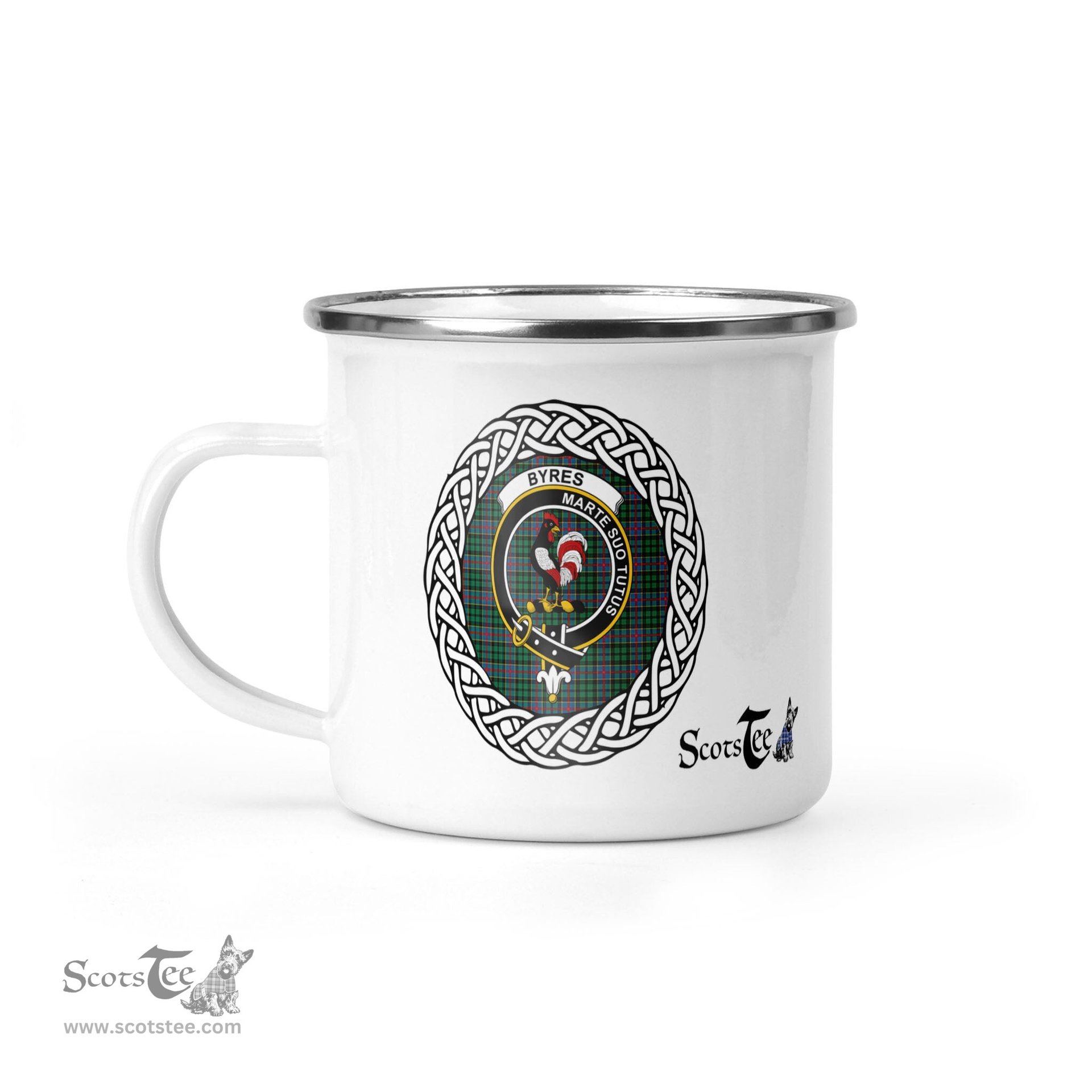 Scotstee Shop Tartan Plaid Camping Mug, Tartan Campfire Mugs, camping coffee mug Byres Scottish Clan Tartan Crest Badge