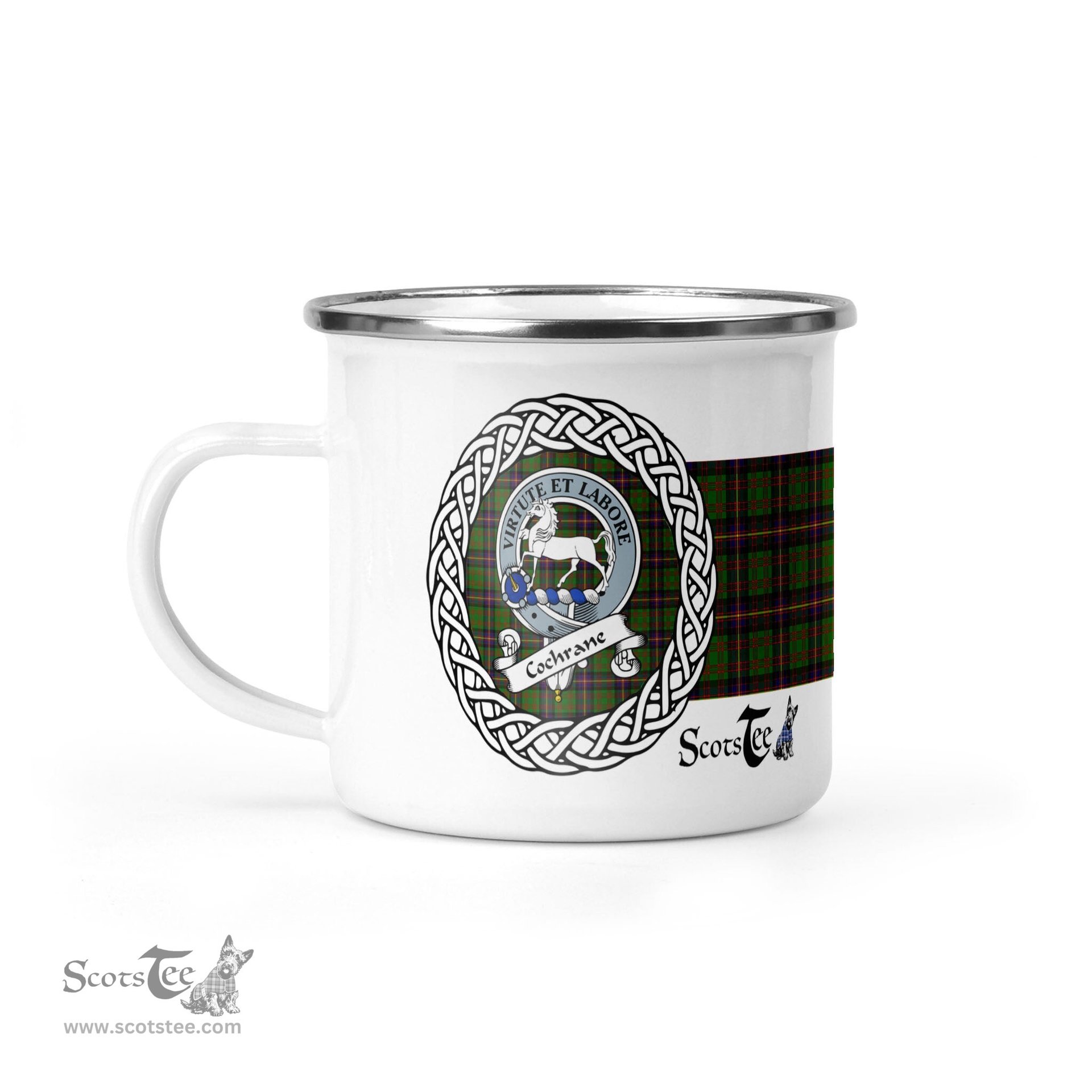 Scotstee Shop Tartan Plaid Camping Mug, Tartan Campfire Mugs, camping coffee mug Cochrane Scottish Clan Tartan Crest Badge Coffee Mug Custom Scottish Mug