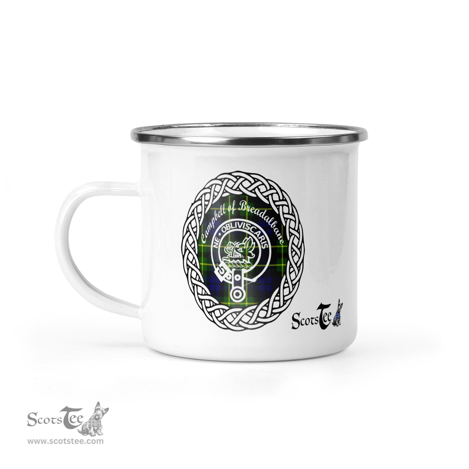 Scotstee Shop Tartan Plaid Camping Mug, Tartan Campfire Mugs, camping coffee mug Campbell Of Breadalbane Scottish Clan Tartan Crest Badge