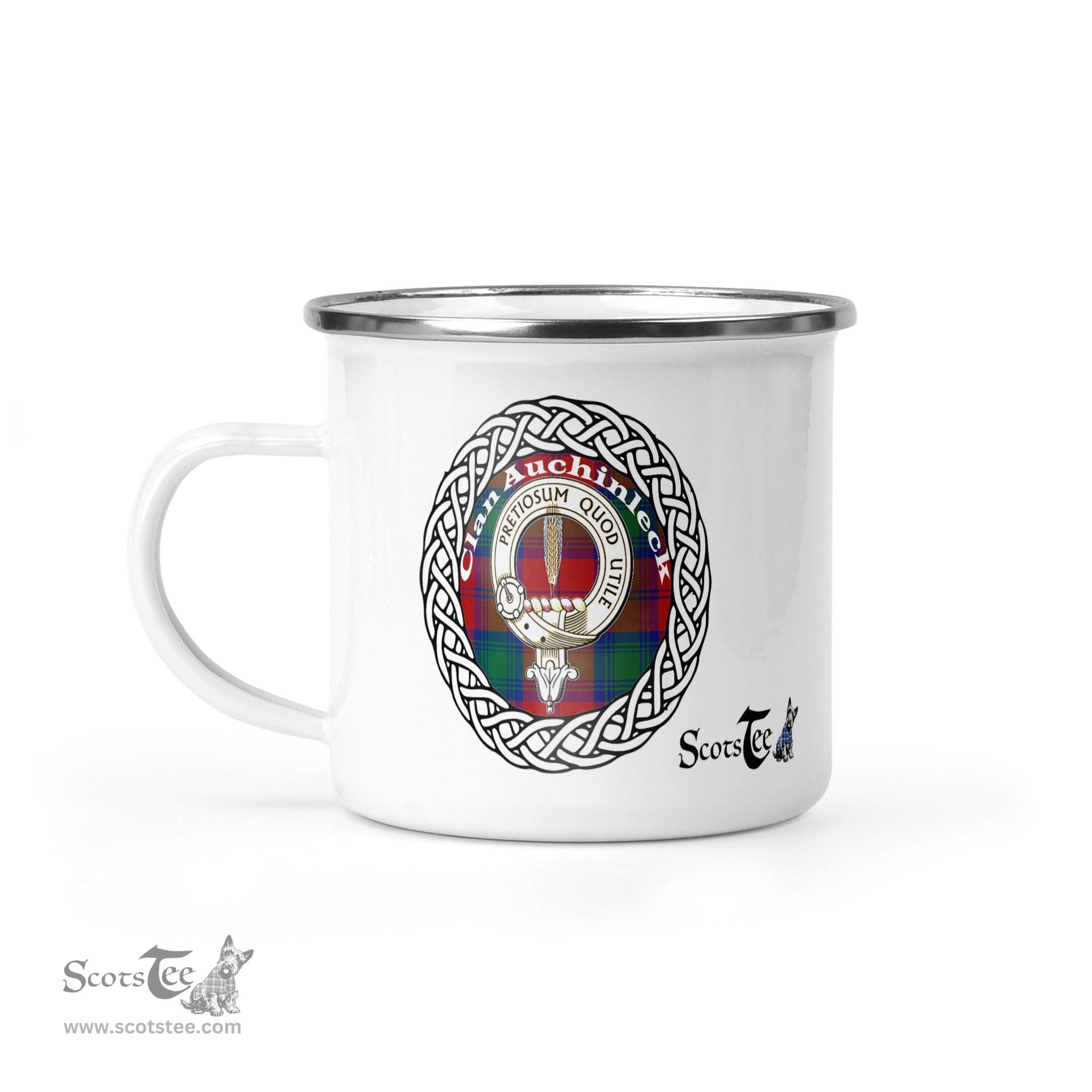 Scotstee Shop Tartan Plaid Camping Mug, Tartan Campfire Mugs, camping coffee mug Auchinleck Scottish Clan Tartan Crest Badge