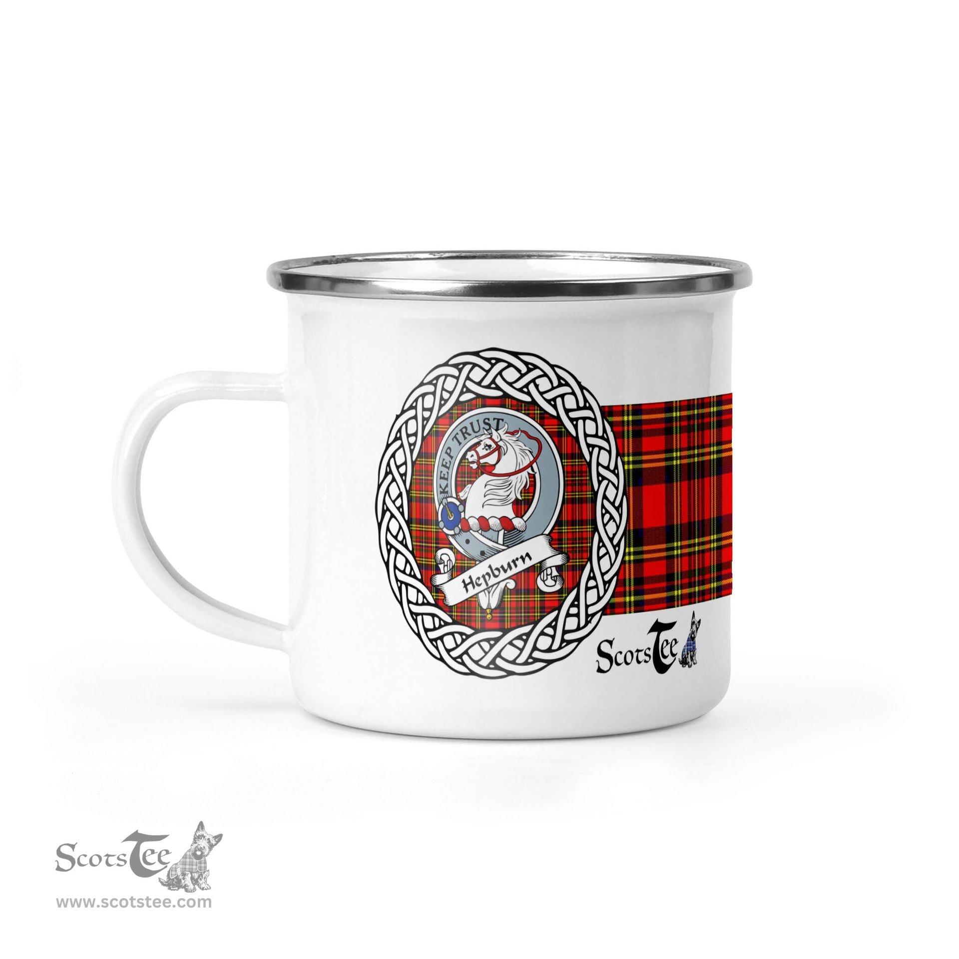 Scotstee Shop Tartan Plaid Camping Mug, Tartan Campfire Mugs, camping coffee mug Hepburn Scottish Clan Tartan Crest Badge Coffee Mug Custom Scottish Mug