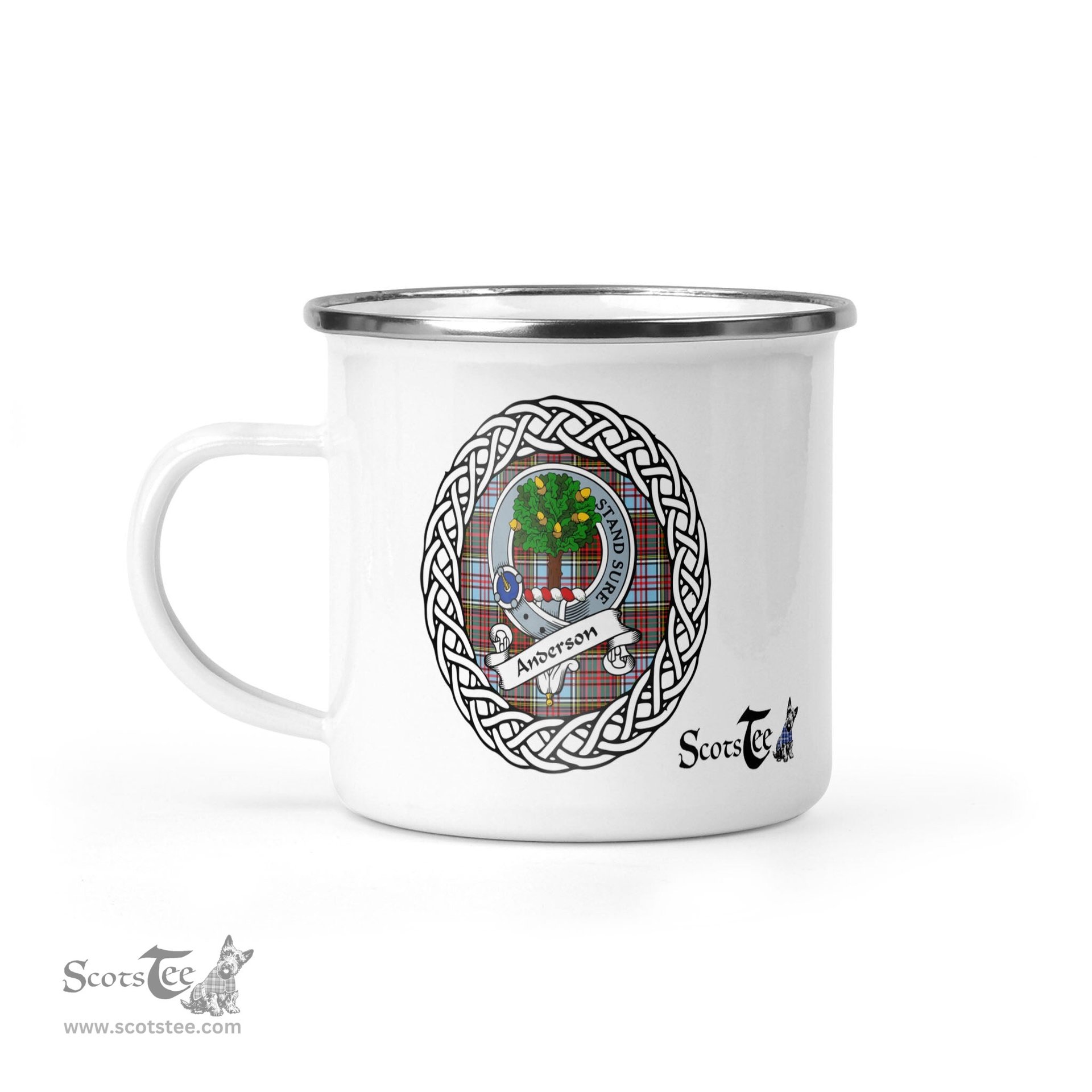 Scotstee Shop Tartan Plaid Camping Mug, Tartan Campfire Mugs, camping coffee mug Anderson Scottish Clan Tartan Crest Badge