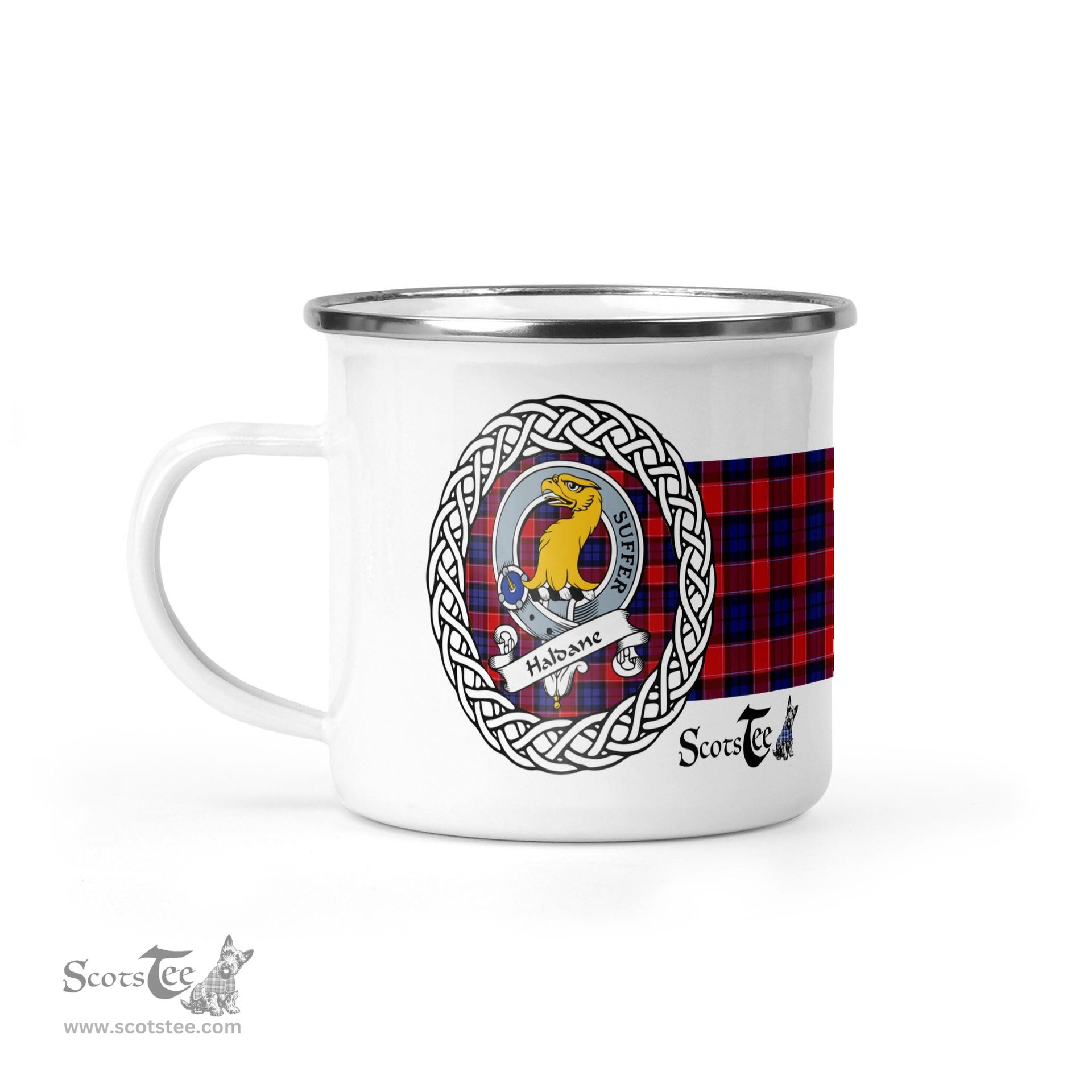Scotstee Shop Tartan Plaid Camping Mug, Tartan Campfire Mugs, camping coffee mug Haldane Scottish Clan Tartan Crest Badge Coffee Mug Custom Scottish Mug