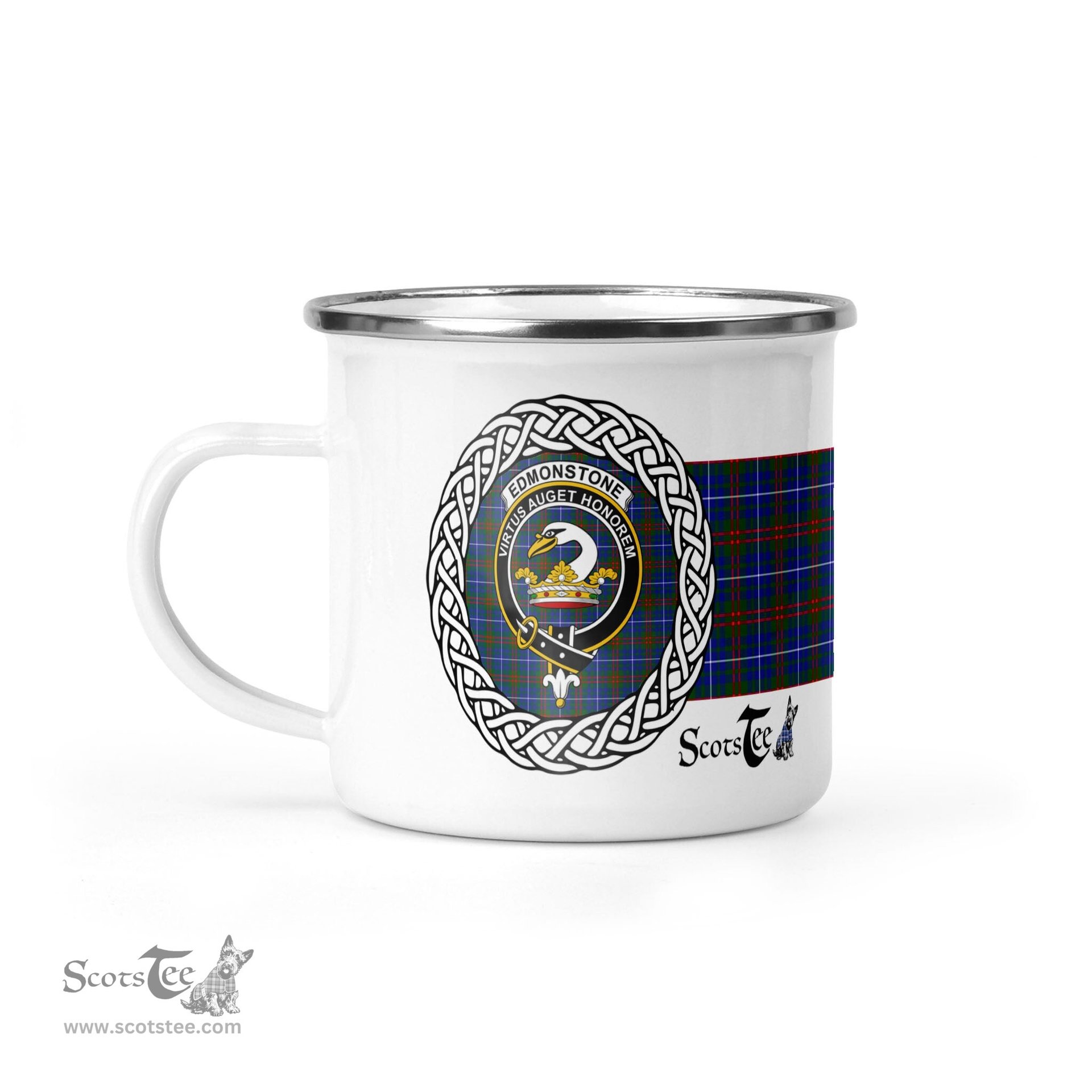 Scotstee Shop Tartan Plaid Camping Mug, Tartan Campfire Mugs, camping coffee mug Edmonstone Scottish Clan Tartan Crest Badge Coffee Mug Custom Scottish Mug