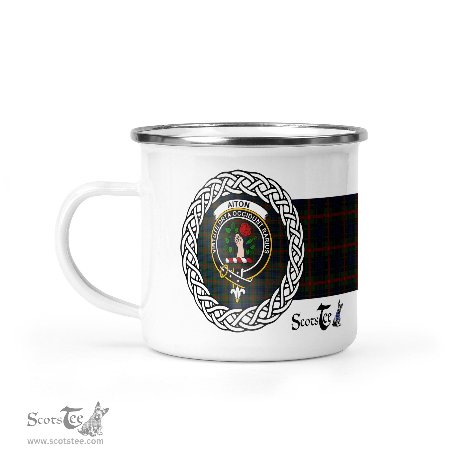 Scotstee Shop Tartan Plaid Camping Mug, Tartan Campfire Mugs, camping coffee mug Aiton Scottish Clan Tartan Badge Coffee Mug Custom Scottish Mug