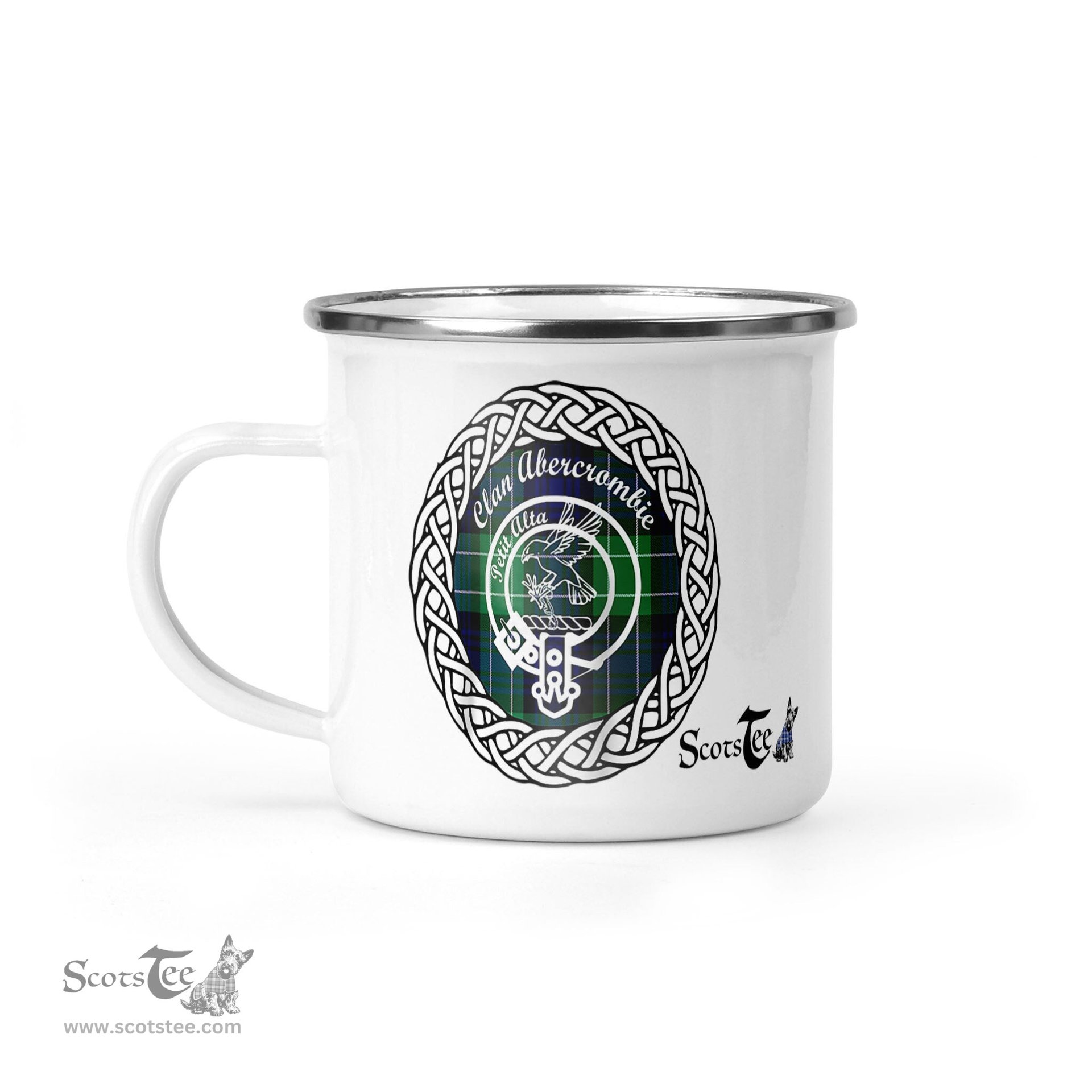 Scotstee Shop Tartan Plaid Camping Mug, Tartan Campfire Mugs, camping coffee mug Abercrombie Clan Tartan Crest Badge