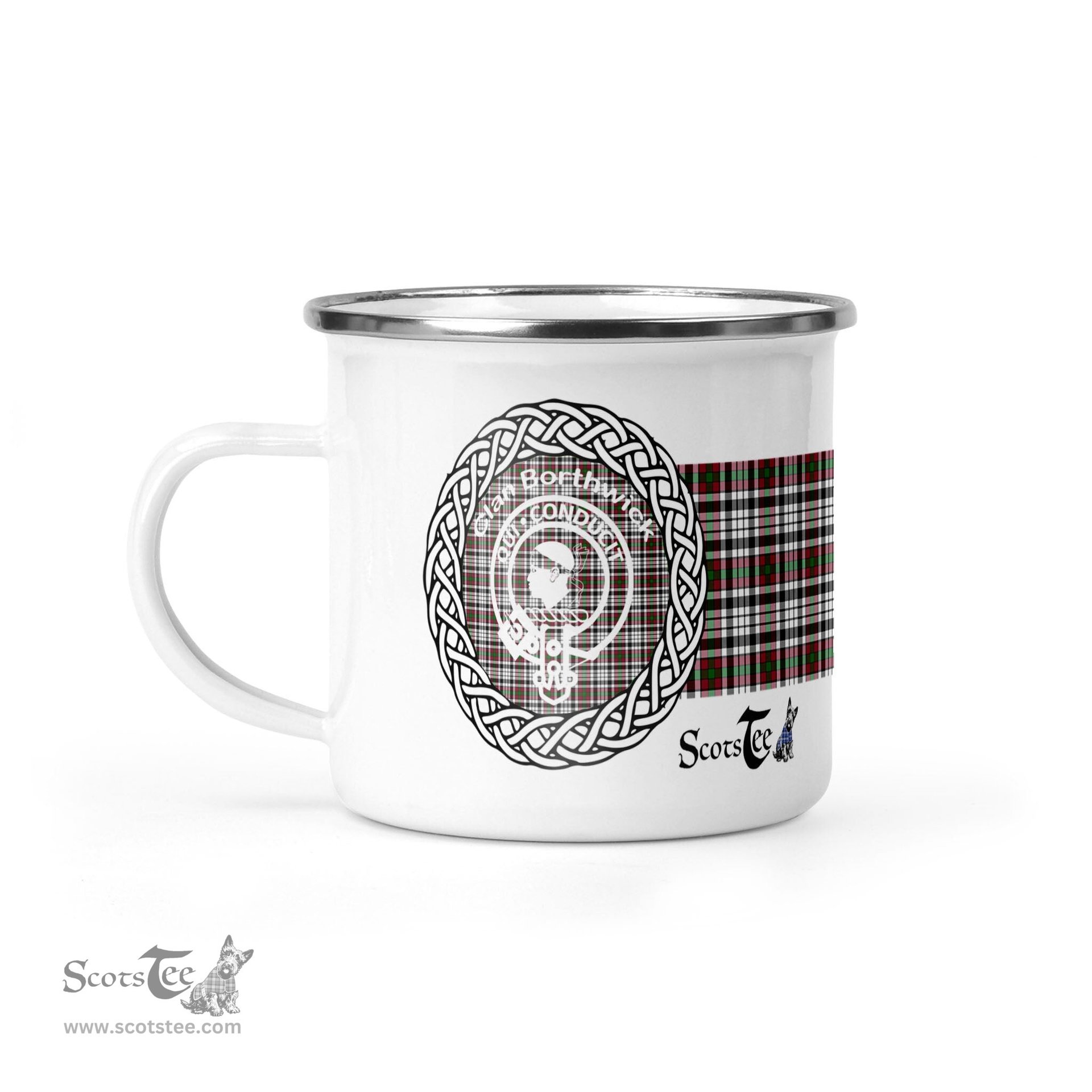 Scotstee Shop Tartan Plaid Camping Mug, Tartan Campfire Mugs, camping coffee mug Borthwick Clan Tartan Crest Badge Coffee Mug Custom Scottish Mug