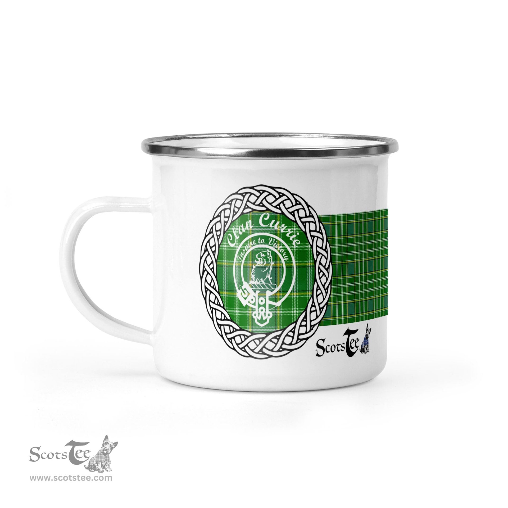 Scotstee Shop Tartan Plaid Camping Mug, Tartan Campfire Mugs, camping coffee mug Currie surname last name Scottish Tartan Crest Coffee Mug Custom Scottish Mug