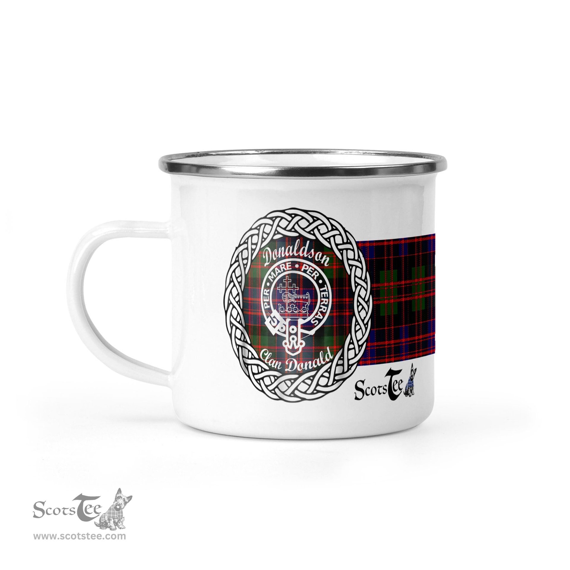 Scotstee Shop Tartan Plaid Camping Mug, Tartan Campfire Mugs, camping coffee mug Donaldson Scottish Clan Tartan Crest Badge Coffee Mug Custom Scottish Mug