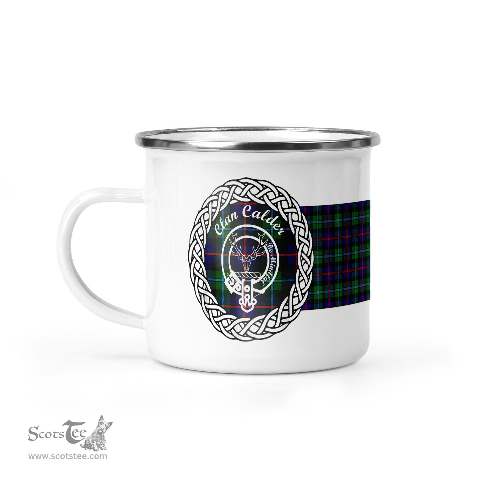 Scotstee Shop Tartan Plaid Camping Mug, Tartan Campfire Mugs, camping coffee mug Calder Clan Tartan Crest Badge Coffee Mug Custom Scottish Mug