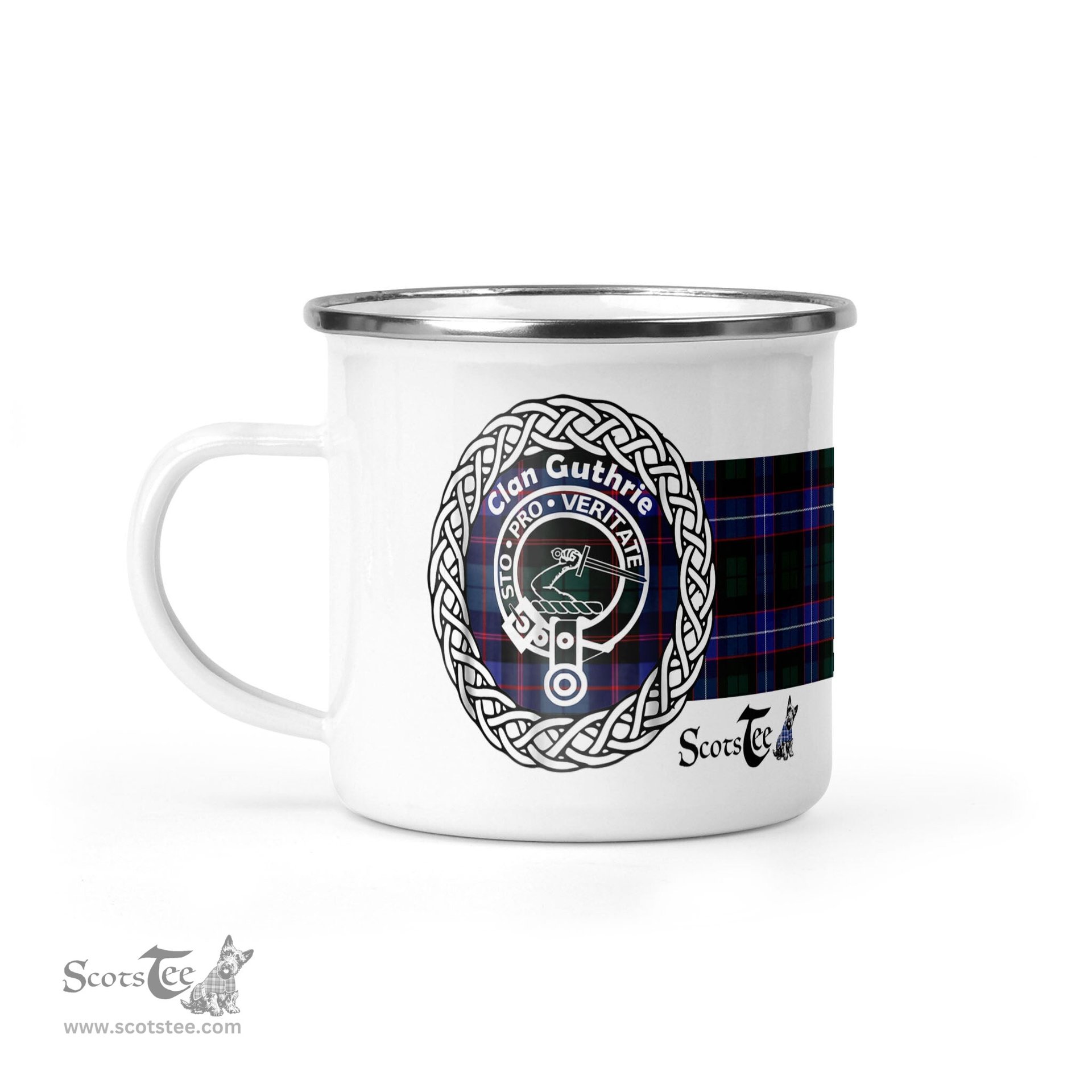 Scotstee Shop Tartan Plaid Camping Mug, Tartan Campfire Mugs, camping coffee mug Guthrie Modern Clan Tartan Crest Badge Coffee Mug Custom Scottish Mug