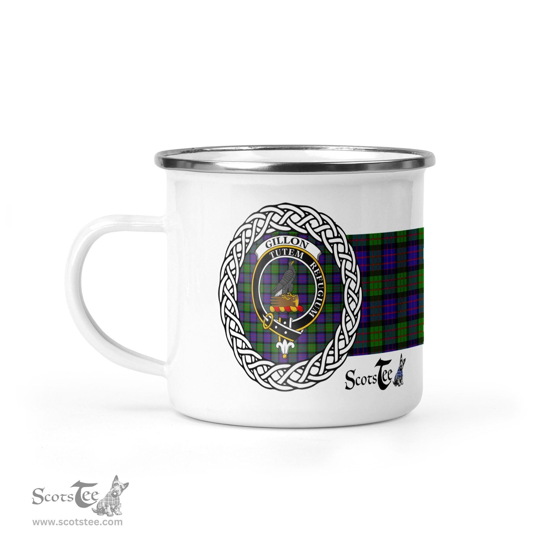 Scotstee Shop Tartan Plaid Camping Mug, Tartan Campfire Mugs, camping coffee mug Gillon Scottish Clan Tartan Crest Badge Coffee Mug Custom Scottish Mug