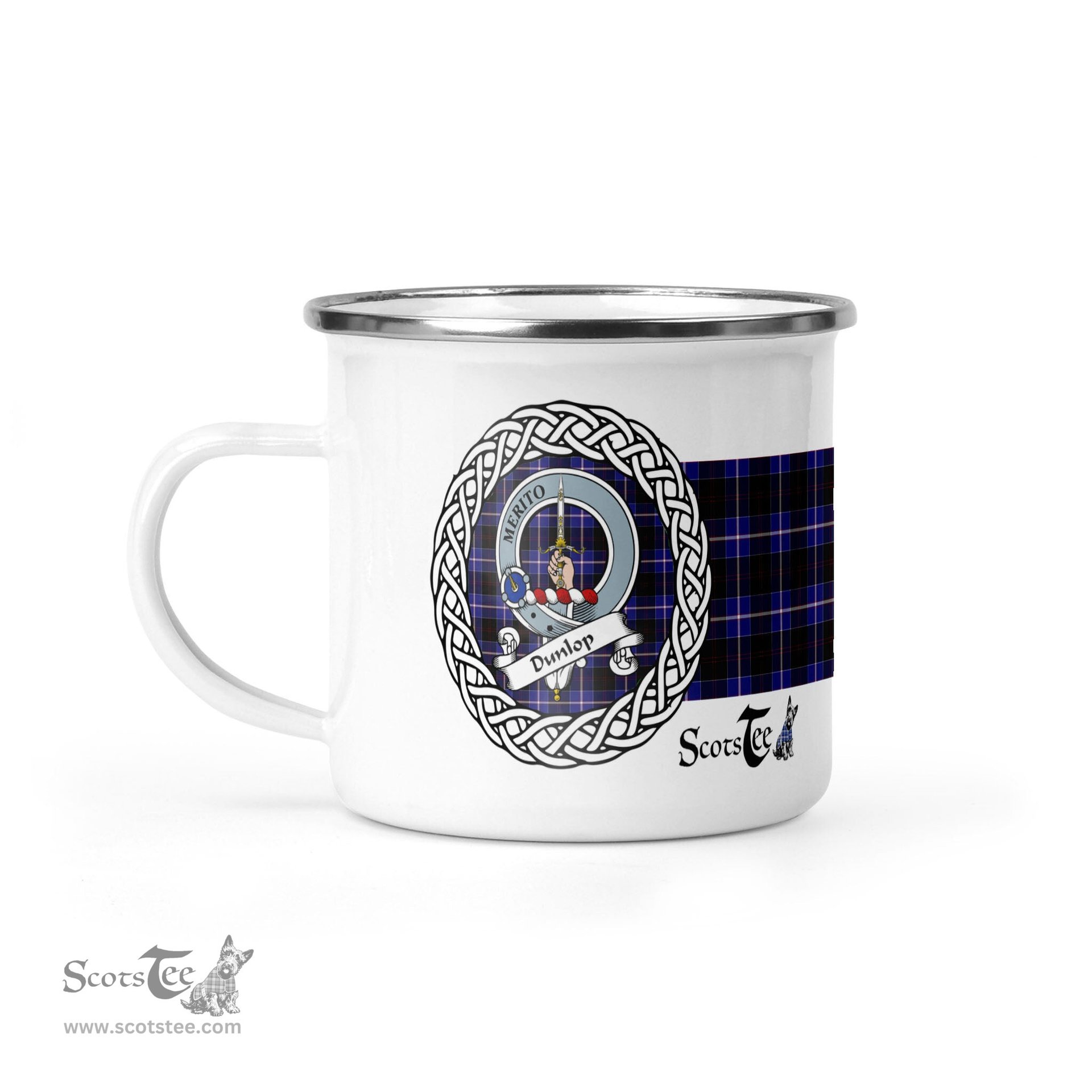 Scotstee Shop Tartan Plaid Camping Mug, Tartan Campfire Mugs, camping coffee mug Dunlop Scottish Clan Tartan Crest Badge Coffee Mug Custom Scottish Mug