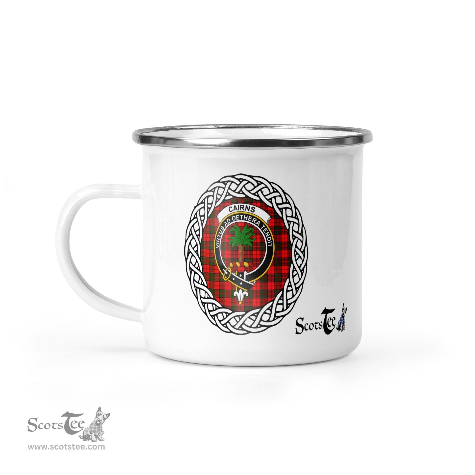 Scotstee Shop Tartan Plaid Camping Mug, Tartan Campfire Mugs, camping coffee mug Cairns Scottish Clan Tartan Crest Badge