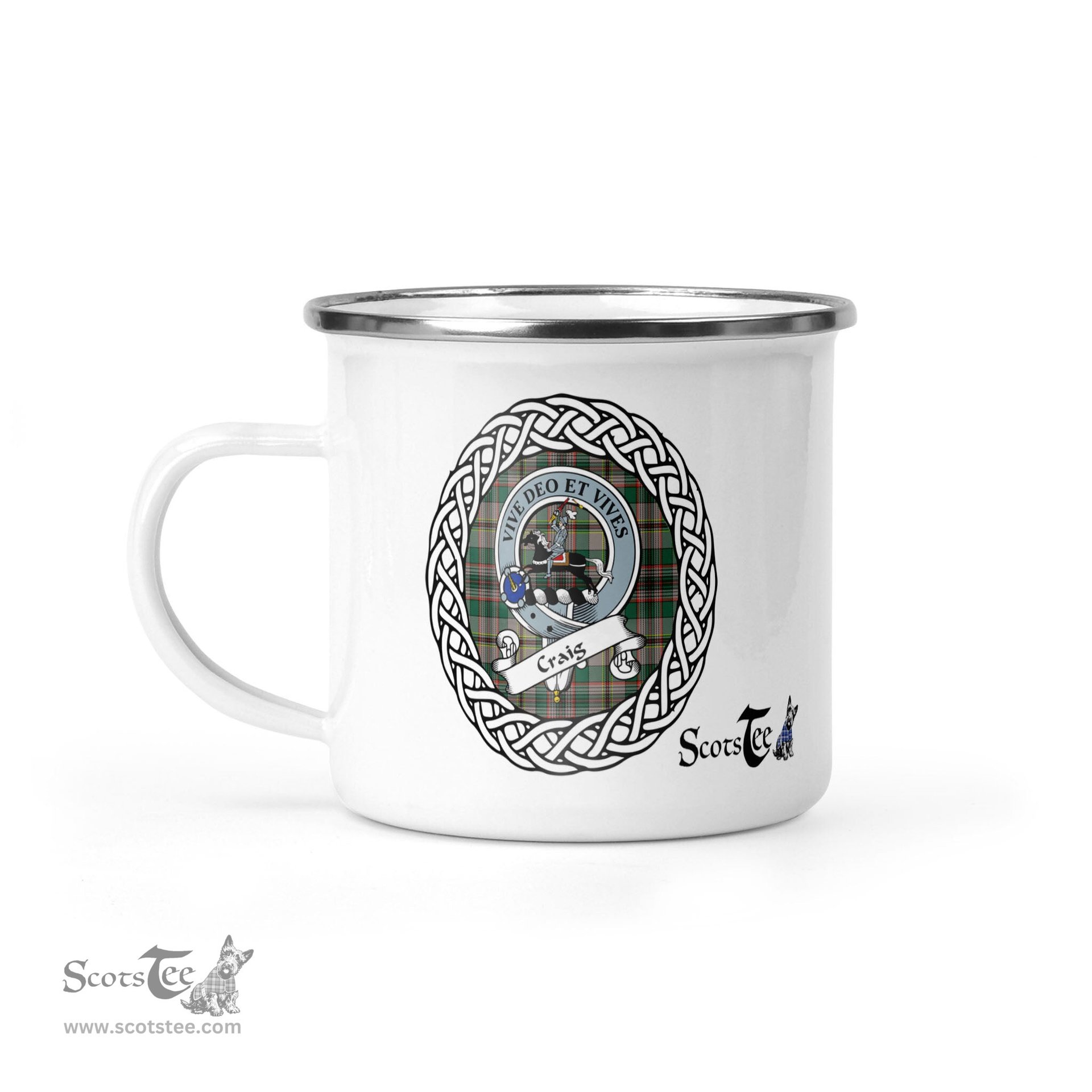 Scotstee Shop Tartan Plaid Camping Mug, Tartan Campfire Mugs, camping coffee mug Craig Scottish Clan Tartan Crest Badge