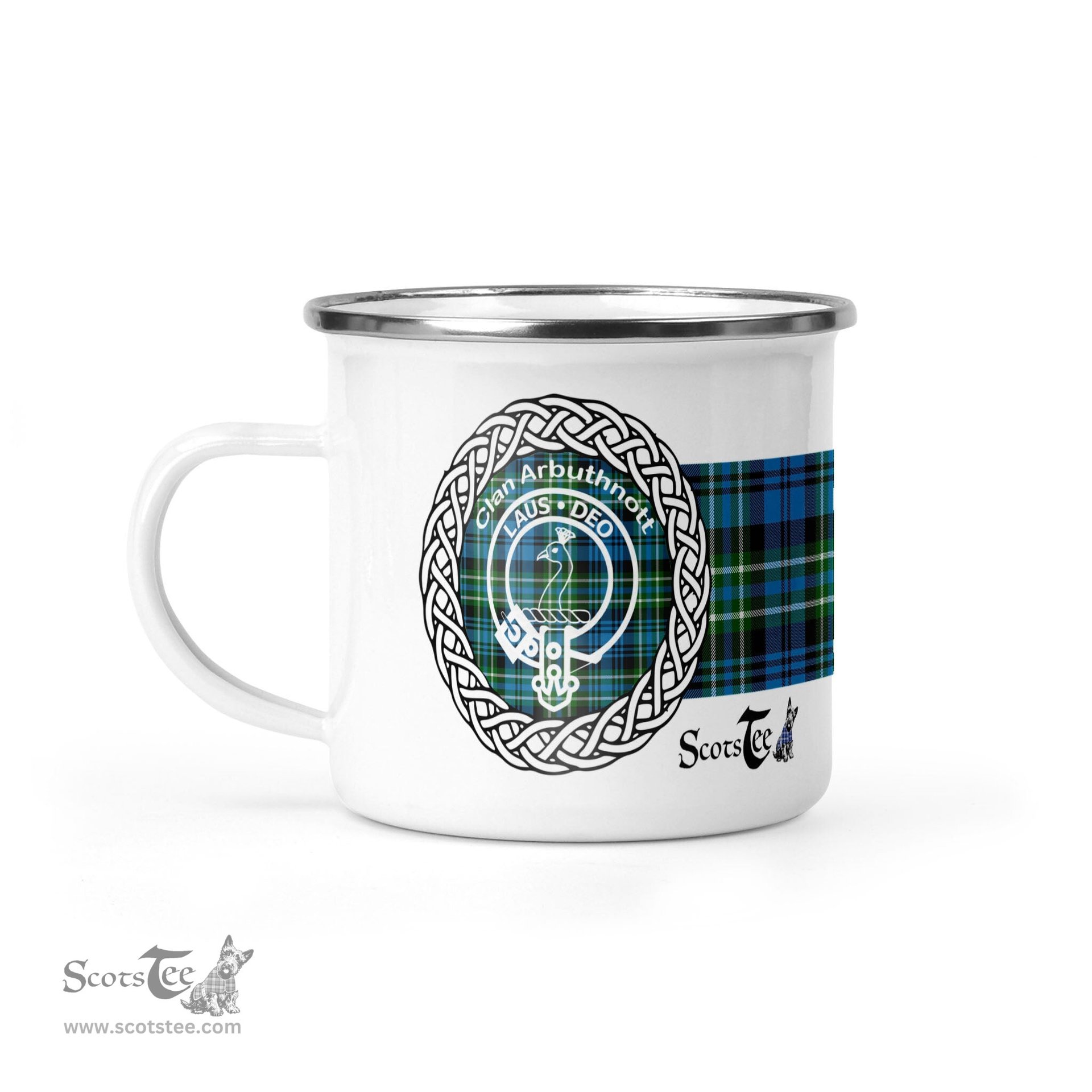 Scotstee Shop Tartan Plaid Camping Mug, Tartan Campfire Mugs, camping coffee mug Arbuthnott Clan Tartan Crest Badge Coffee Mug Custom Scottish Mug