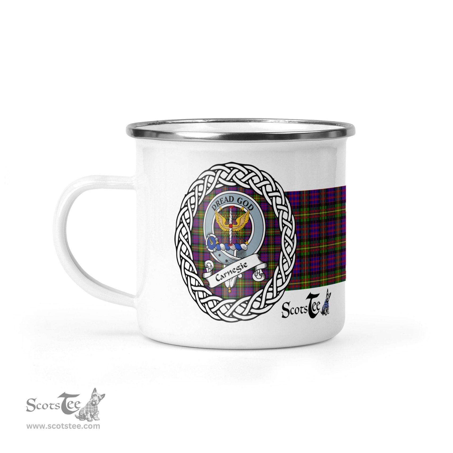 Scotstee Shop Tartan Plaid Camping Mug, Tartan Campfire Mugs, camping coffee mug Carnegie Scottish Clan Tartan Crest Badge Coffee Mug Custom Scottish Mug