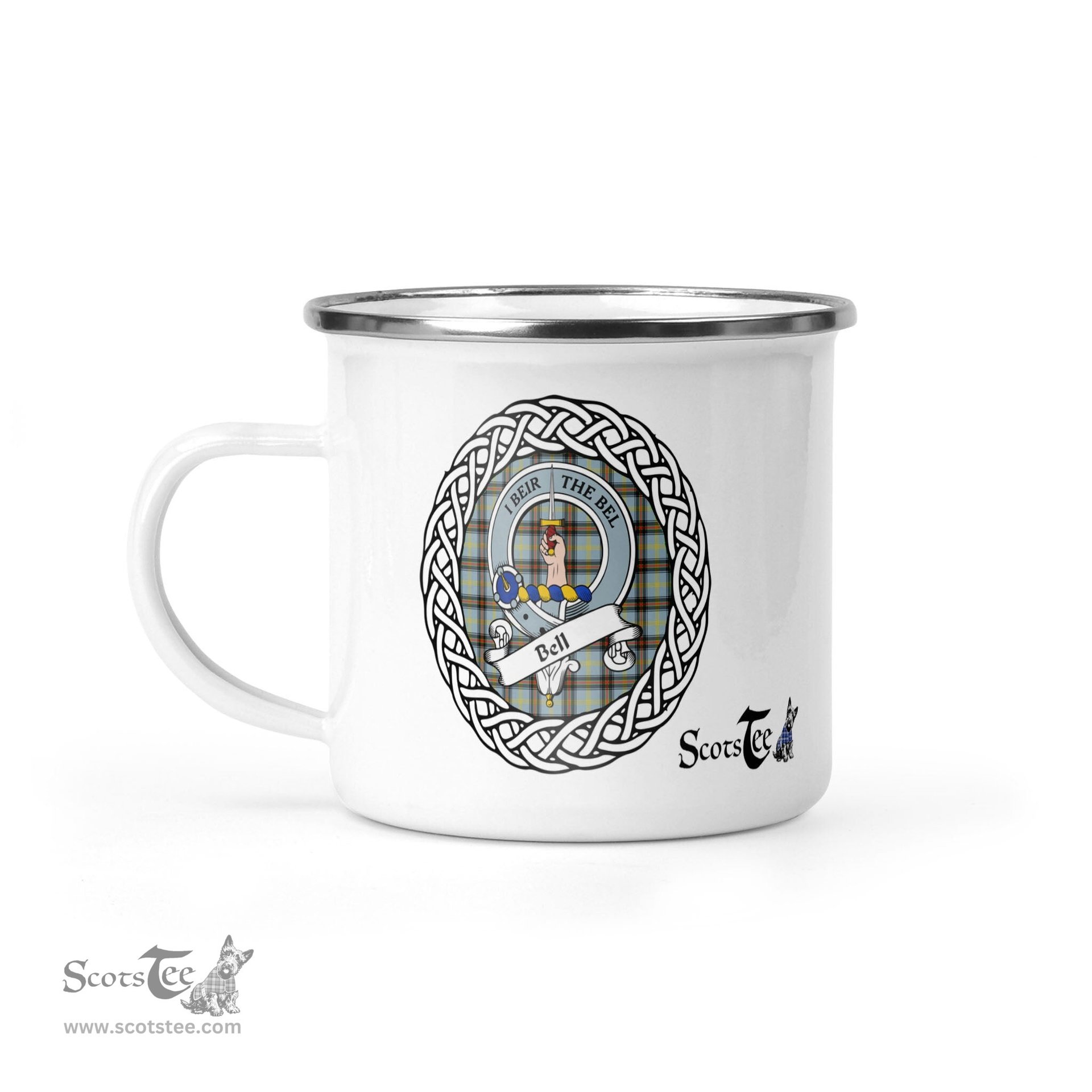 Scotstee Shop Tartan Plaid Camping Mug, Tartan Campfire Mugs, camping coffee mug Bell Scottish Clan Tartan Crest Badge