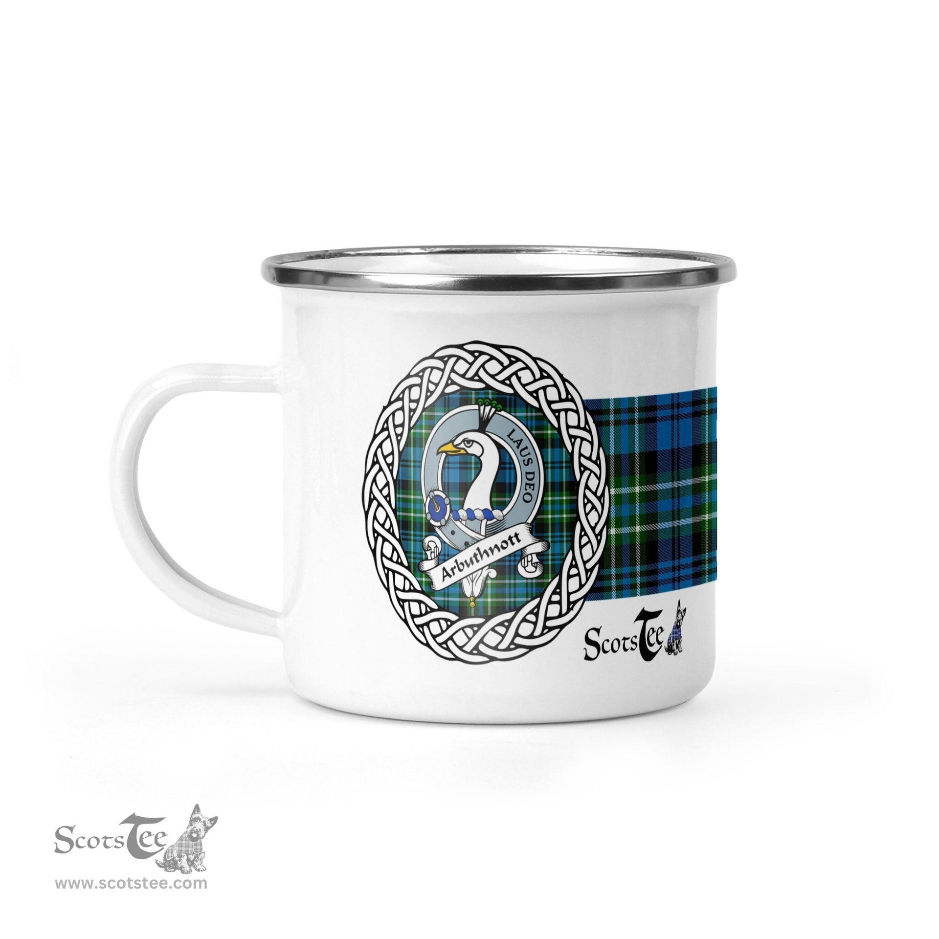 Scotstee Shop Tartan Plaid Camping Mug, Tartan Campfire Mugs, camping coffee mug Arbuthnott Scottish Clan Tartan Crest Badge Custom Scottish Mug