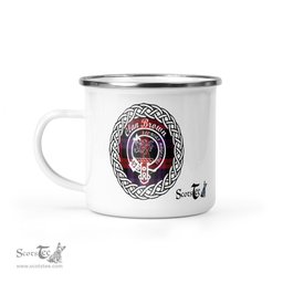 Scotstee Shop Tartan Plaid Camping Mug, Tartan Campfire Mugs, camping coffee mug Brown Scottish Clan Tartan Crest Badge