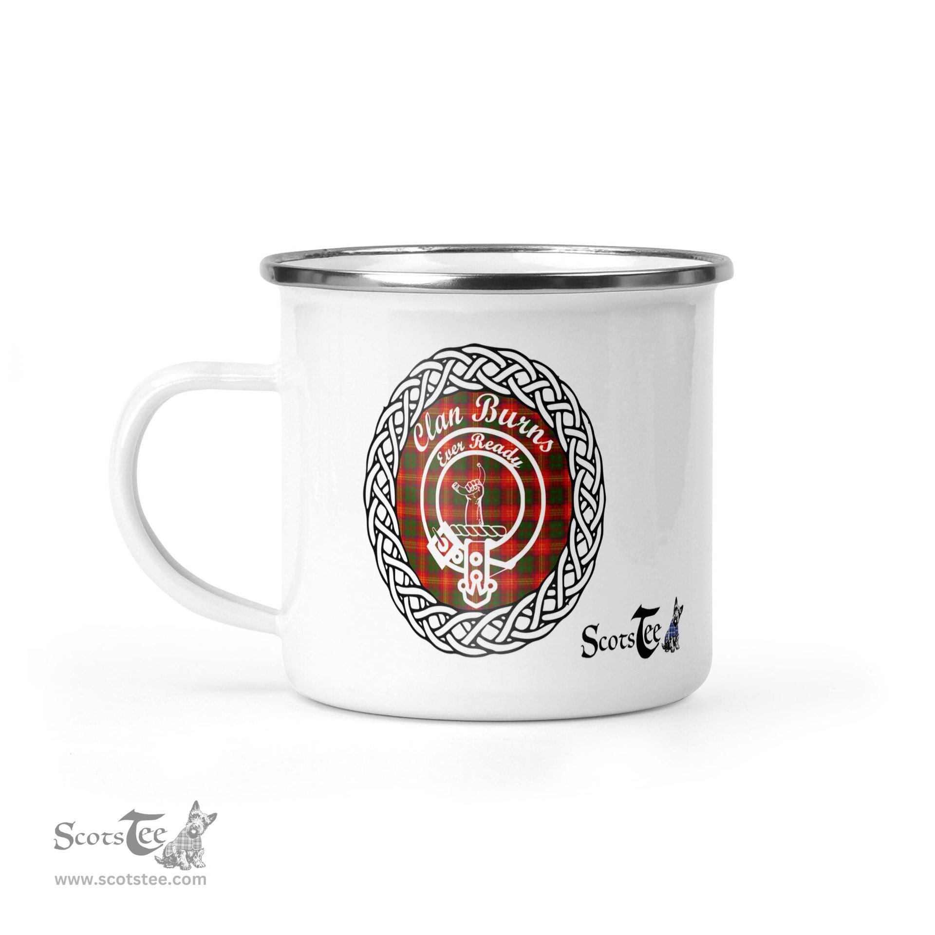 Scotstee Shop Tartan Plaid Camping Mug, Tartan Campfire Mugs, camping coffee mug Burns Scottish Clan Tartan Crest Badge