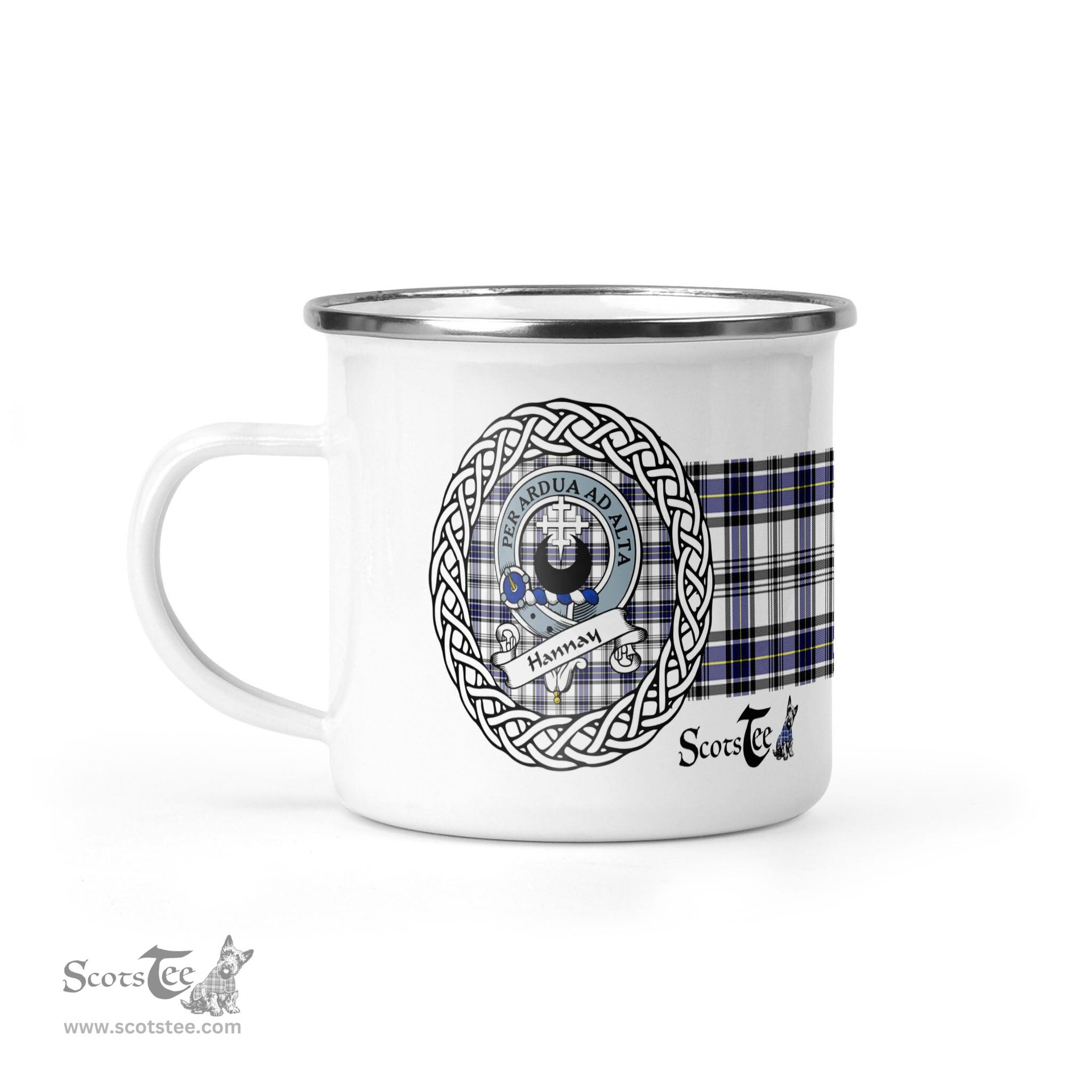 Scotstee Shop Tartan Plaid Camping Mug, Tartan Campfire Mugs, camping coffee mug Hannay Scottish Clan Tartan Crest Badge Coffee Mug Custom Scottish Mug