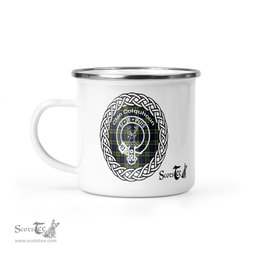 Scotstee Shop Tartan Plaid Camping Mug, Tartan Campfire Mugs, camping coffee mug Colquhoun Clan Tartan Crest Badge