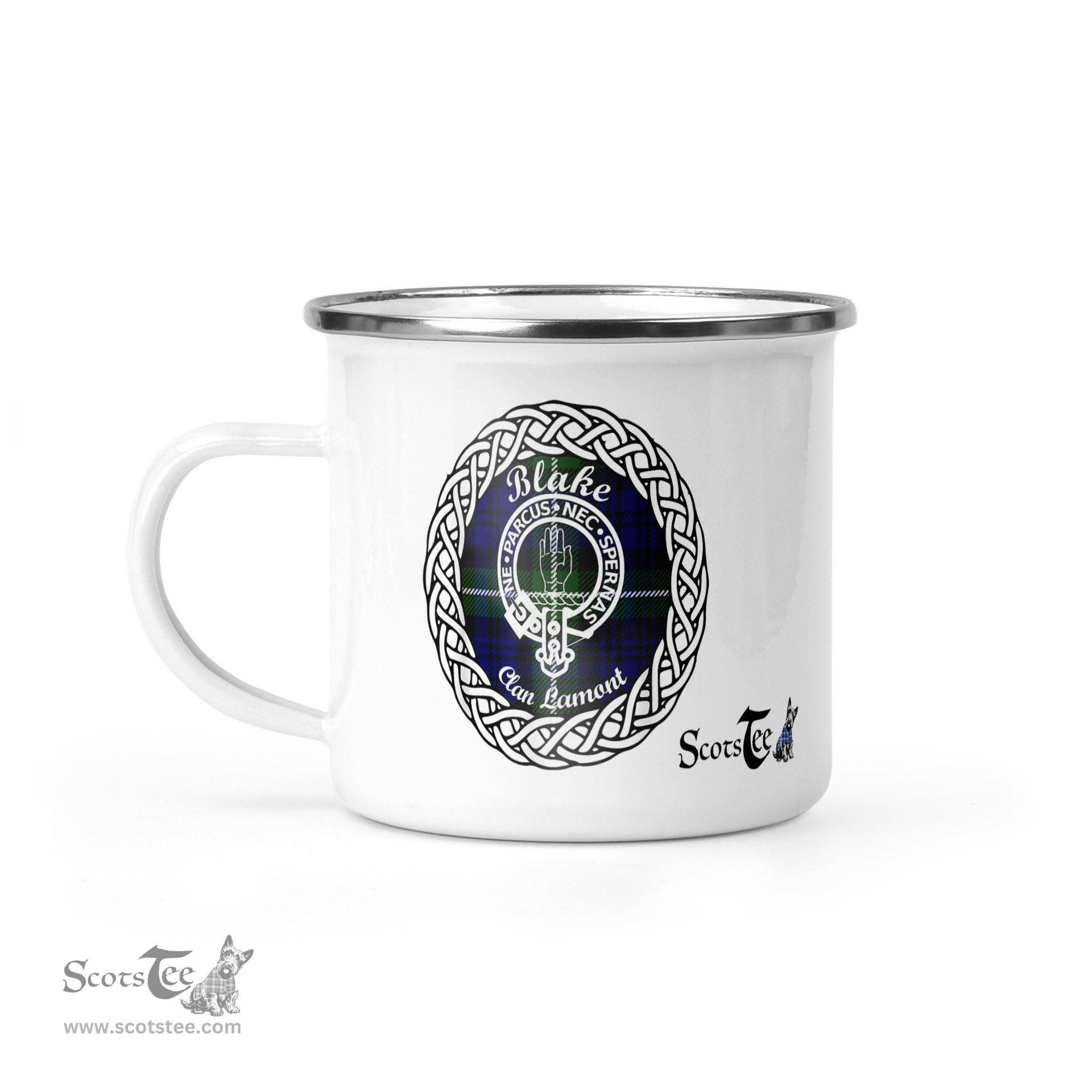 Scotstee Shop Tartan Plaid Camping Mug, Tartan Campfire Mugs, camping coffee mug Blake Scottish Clan Tartan Crest Badge