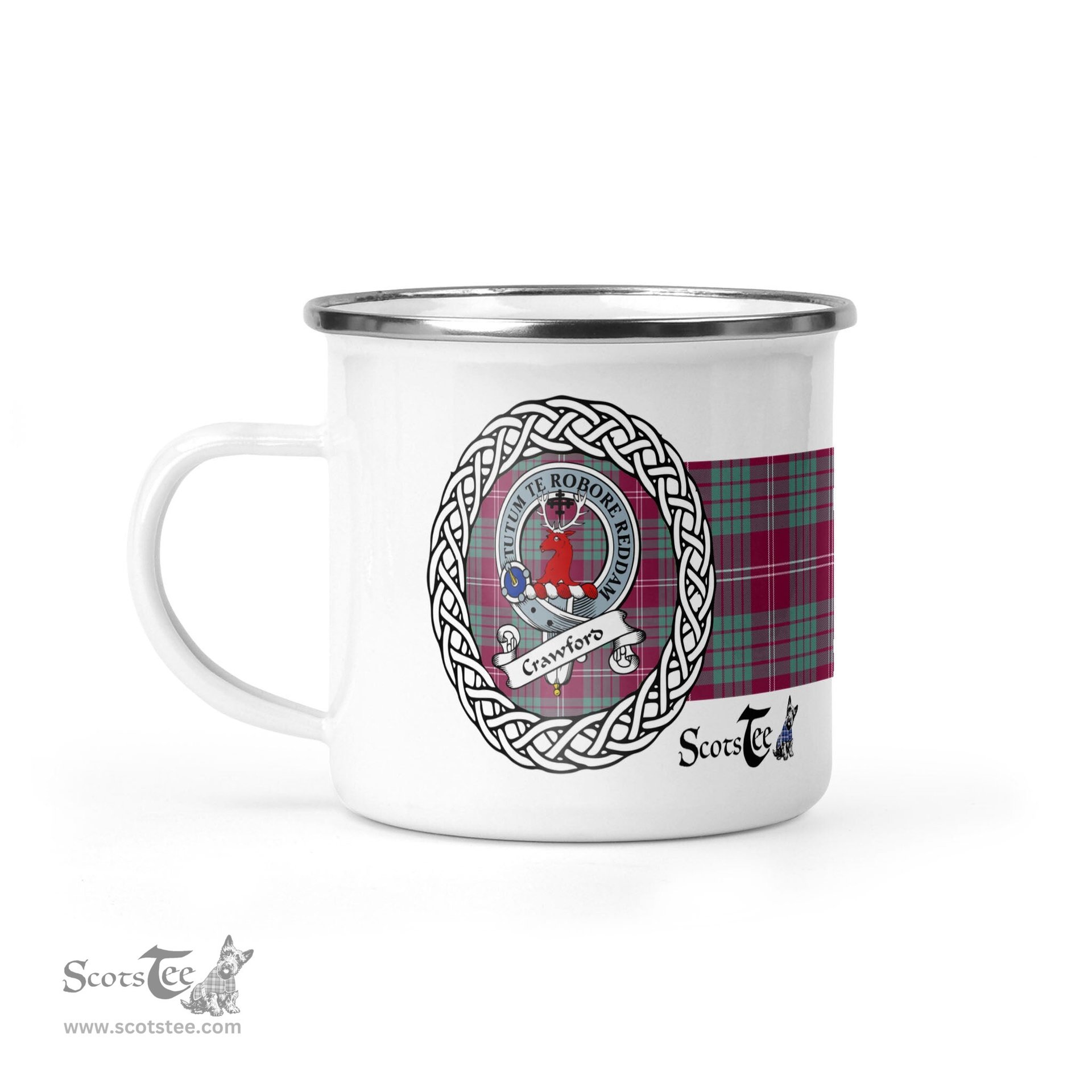 Scotstee Shop Tartan Plaid Camping Mug, Tartan Campfire Mugs, camping coffee mug Crawford Scottish Clan Tartan Crest Badge Coffee Mug Custom Scottish Mug
