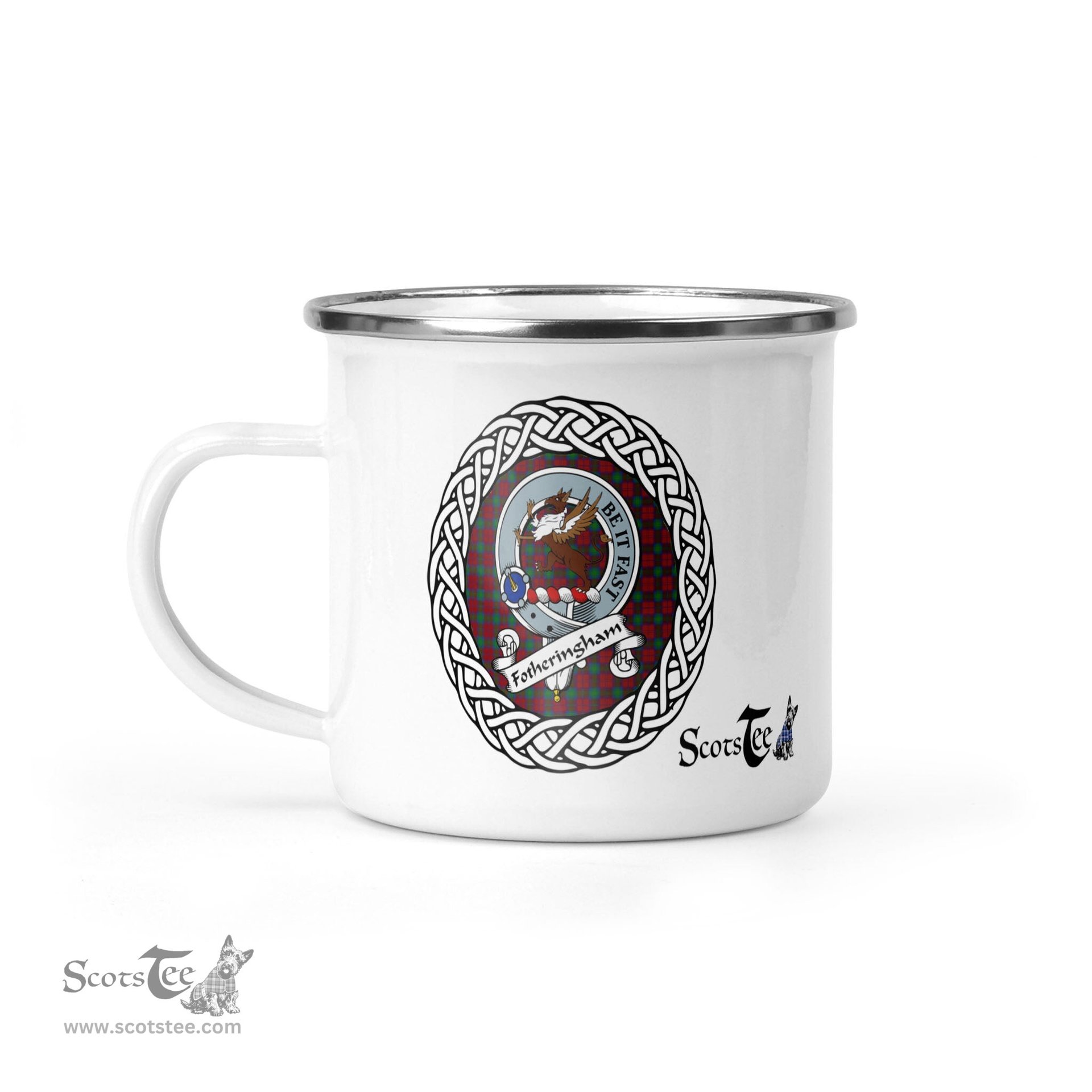 Scotstee Shop Tartan Plaid Camping Mug, Tartan Campfire Mugs, camping coffee mug Fotheringham Scottish Clan Tartan Crest Badge