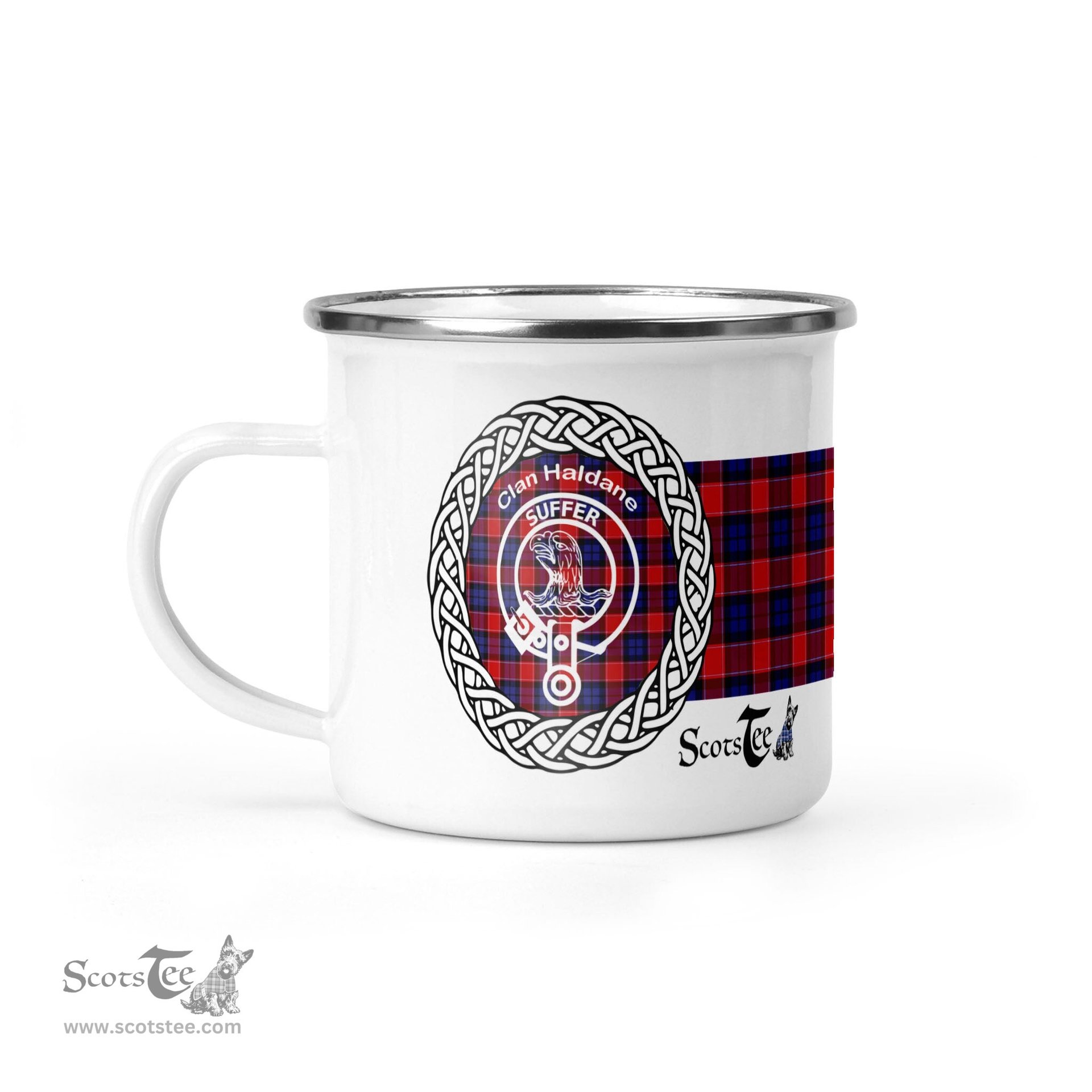 Scotstee Shop Tartan Plaid Camping Mug, Tartan Campfire Mugs, camping coffee mug Haldane Clan Tartan Crest Badge Coffee Mug Custom Scottish Mug