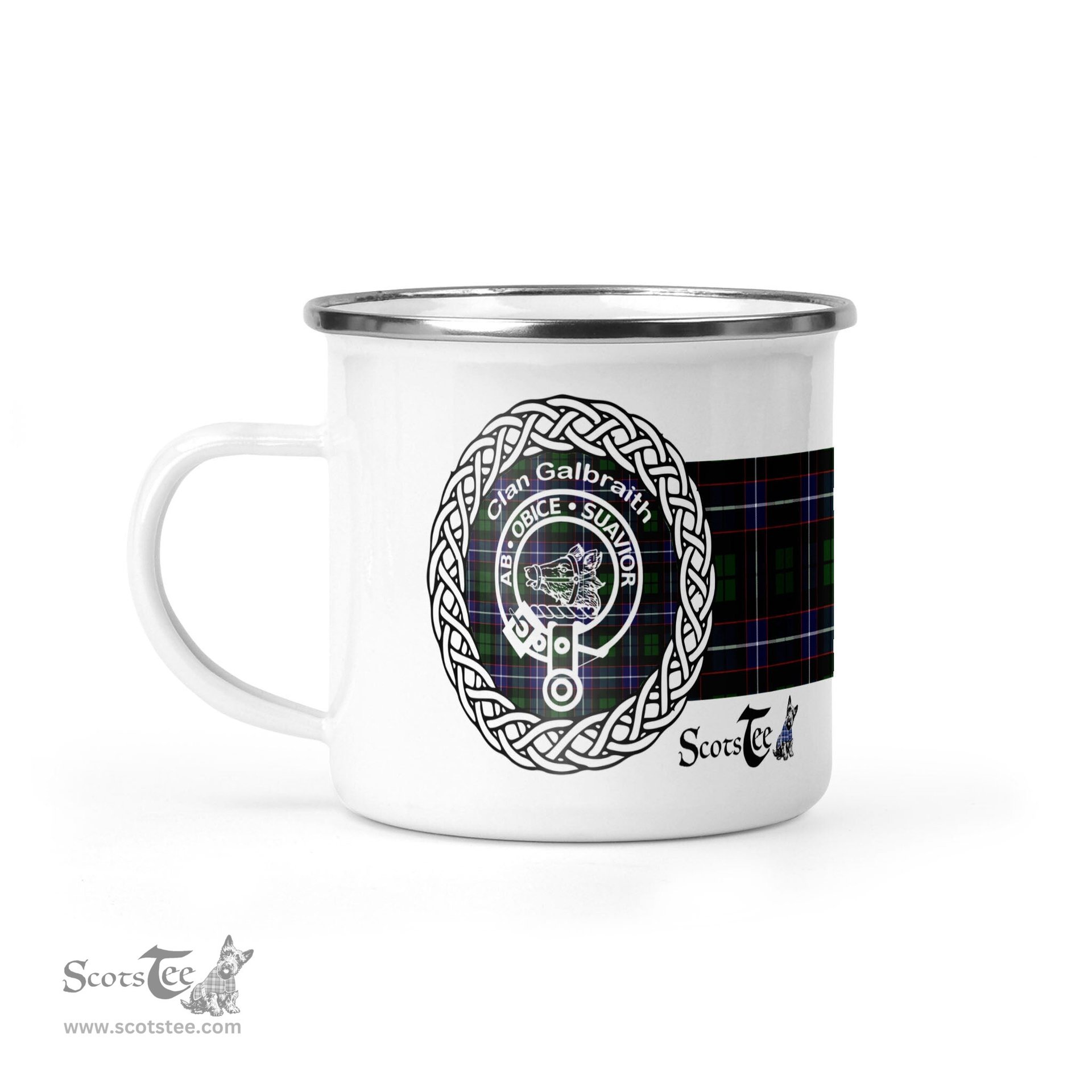 Scotstee Shop Tartan Plaid Camping Mug, Tartan Campfire Mugs, camping coffee mug Galbraith Clan Tartan Crest Badge Coffee Mug Custom Scottish Mug