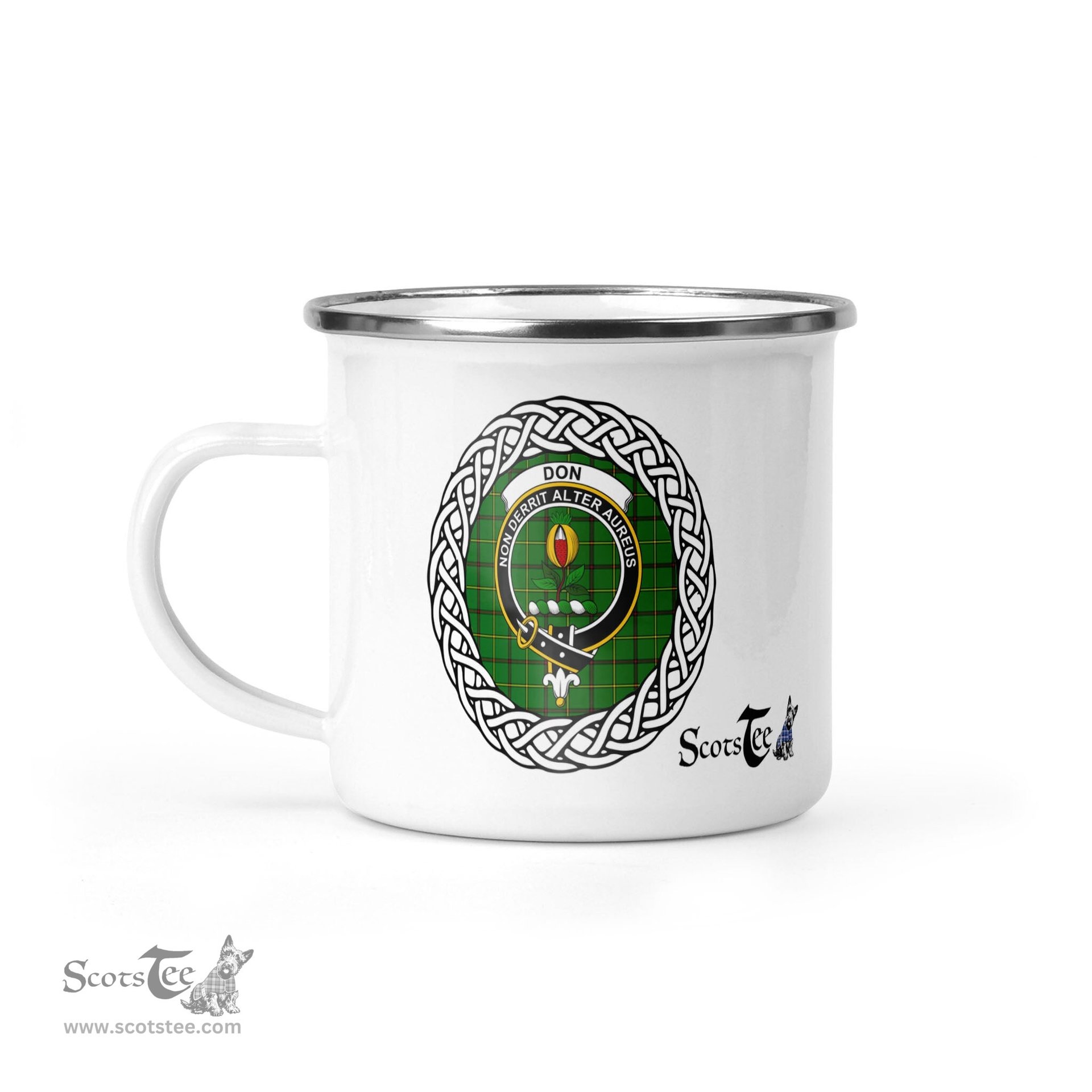 Scotstee Shop Tartan Plaid Camping Mug, Tartan Campfire Mugs, camping coffee mug Don Scottish Clan Tartan Crest Badge