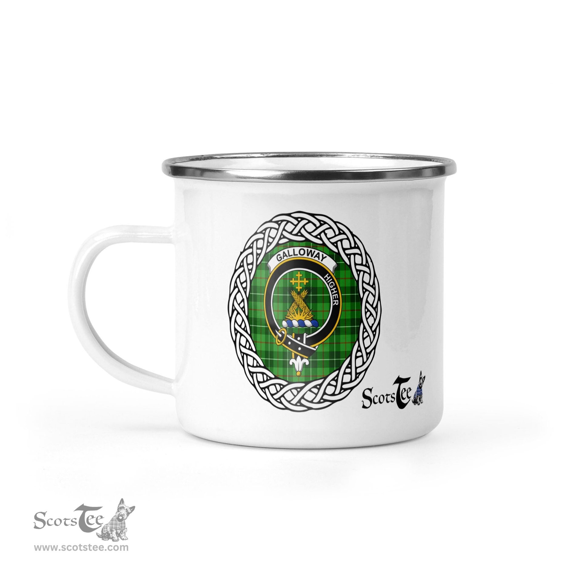 Scotstee Shop Tartan Plaid Camping Mug, Tartan Campfire Mugs, camping coffee mug Galloway Scottish Clan Tartan Crest Badge