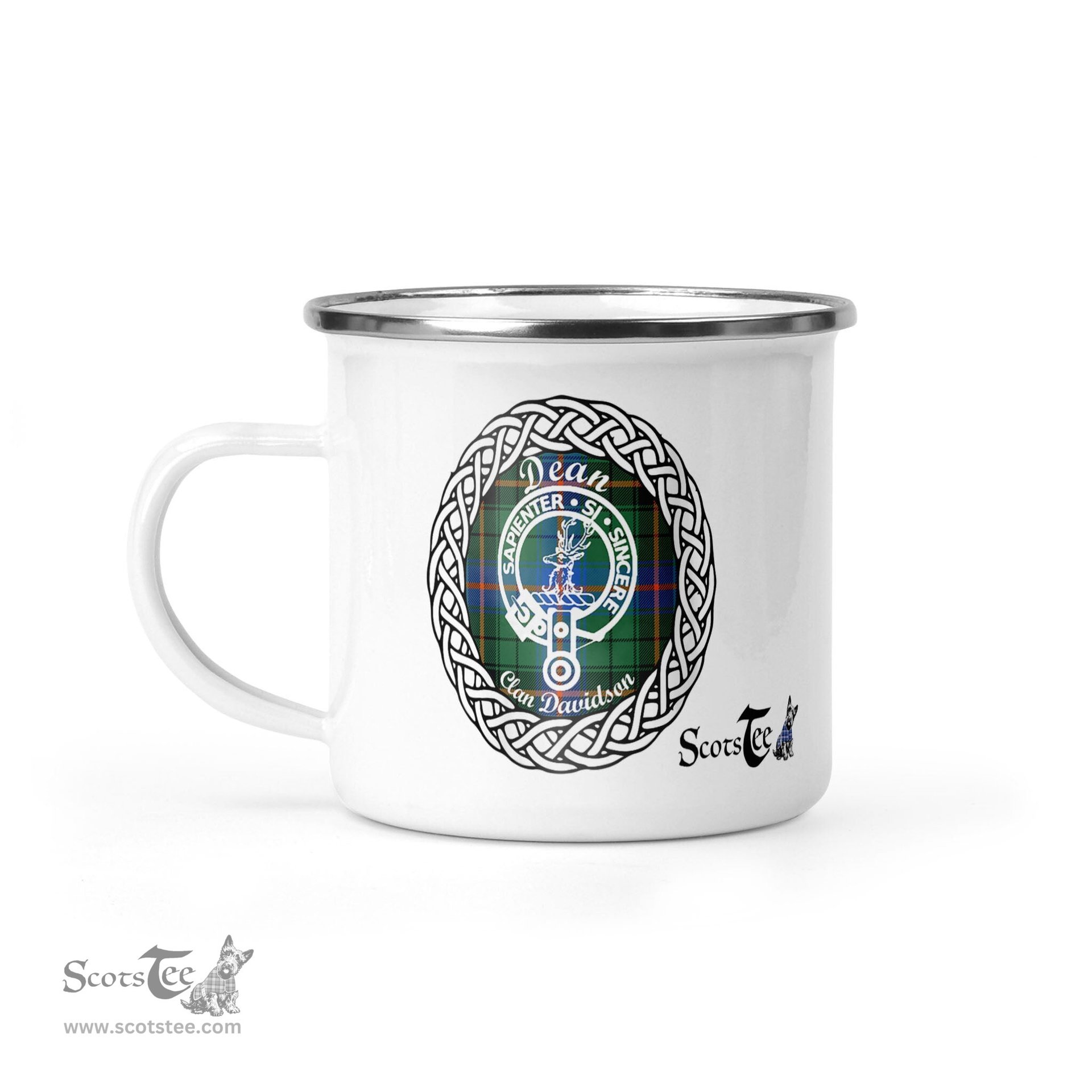 Scotstee Shop Tartan Plaid Camping Mug, Tartan Campfire Mugs, camping coffee mug Dean Scottish Clan Tartan Crest Badge