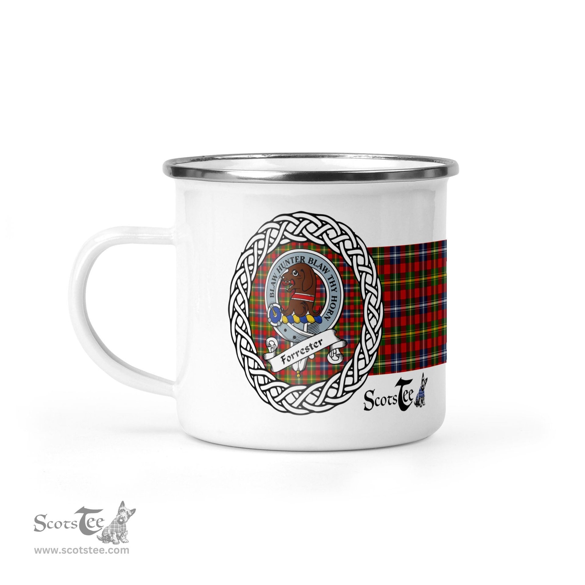 Scotstee Shop Tartan Plaid Camping Mug, Tartan Campfire Mugs, camping coffee mug Forrester Scottish Clan Tartan Crest Badge Coffee Mug Custom Scottish Mug