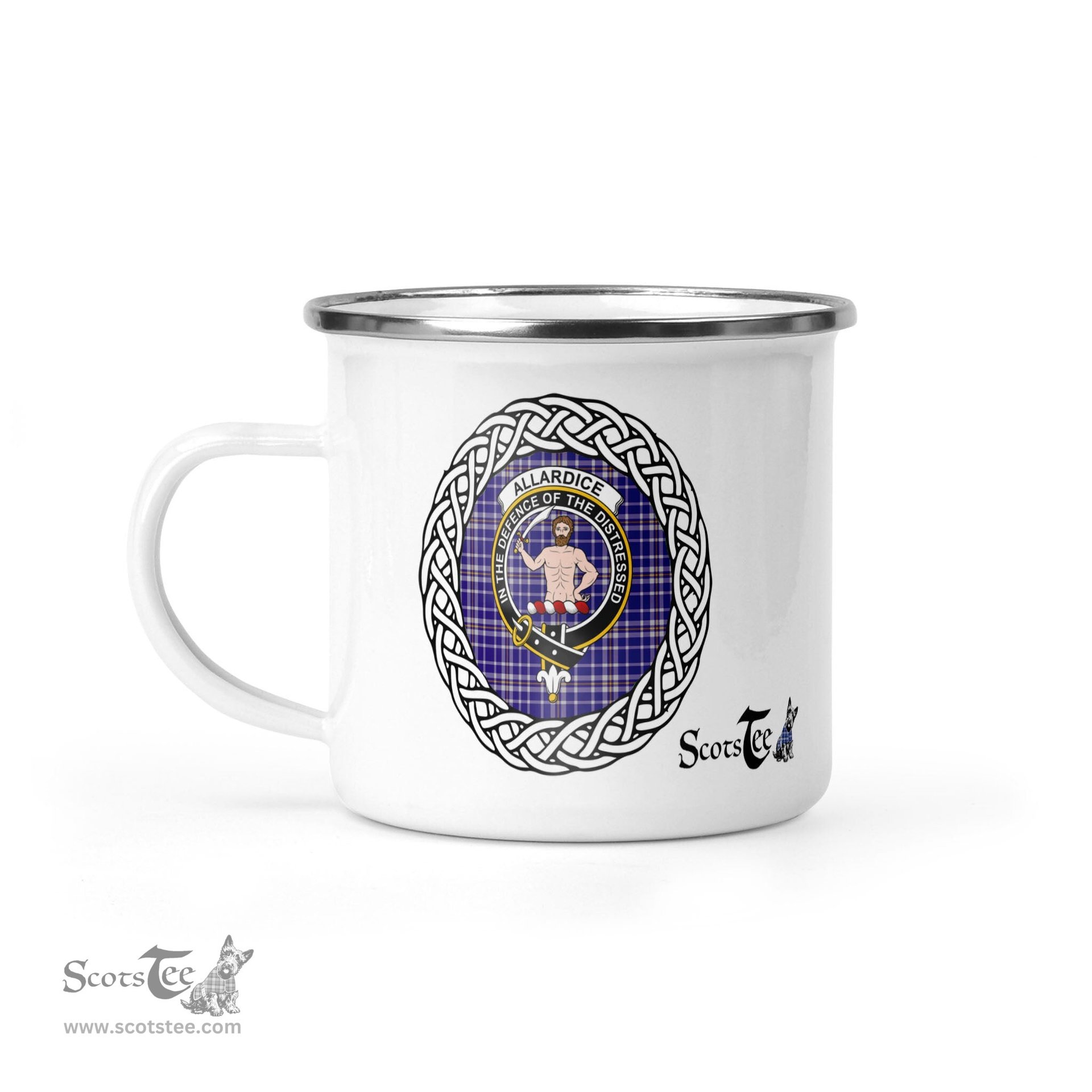 Scotstee Shop Tartan Plaid Camping Mug, Tartan Campfire Mugs, camping coffee mug Allardice Clan Tartan Crest Badge