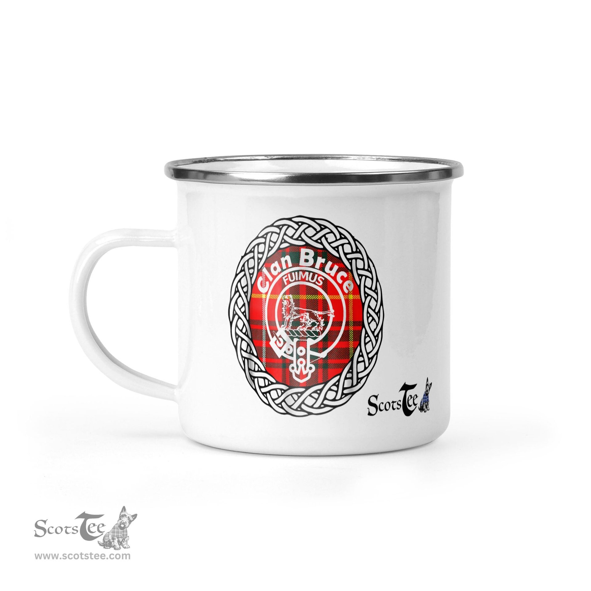 Scotstee Shop Tartan Plaid Camping Mug, Tartan Campfire Mugs, camping coffee mug Bruce Modern Scottish Clan Tartan Crest Badge