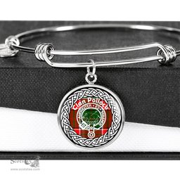 Pollock Crest Clan Scotland Tartan Plaid Charm Circle Bangle Bracelet Jewelry Gift For Women
